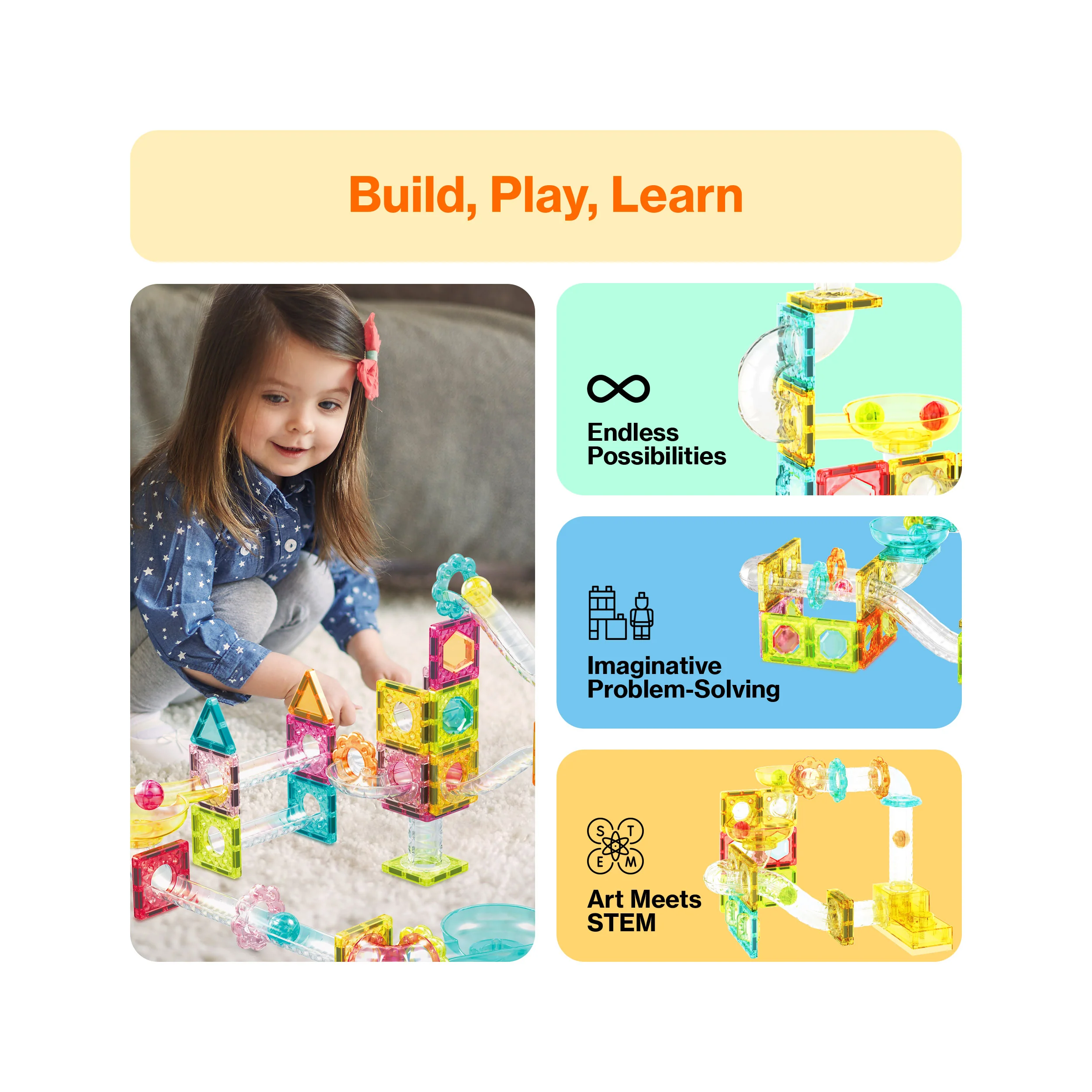 PicassoTiles 60pc Magnetic Tiles Marble Run Travel Size Construction Playset - Image 4