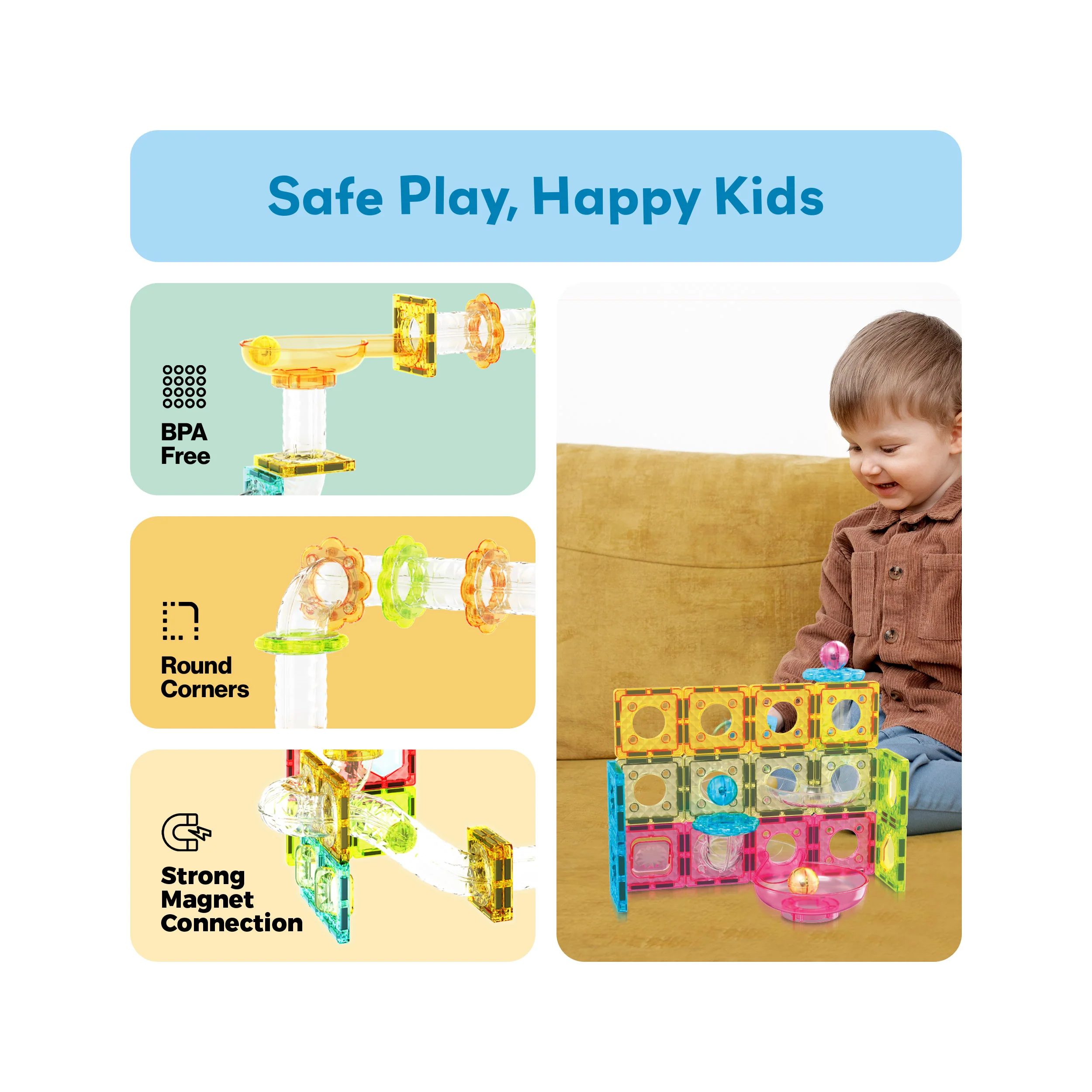 PicassoTiles 60pc Magnetic Tiles Marble Run Travel Size Construction Playset - Image 6