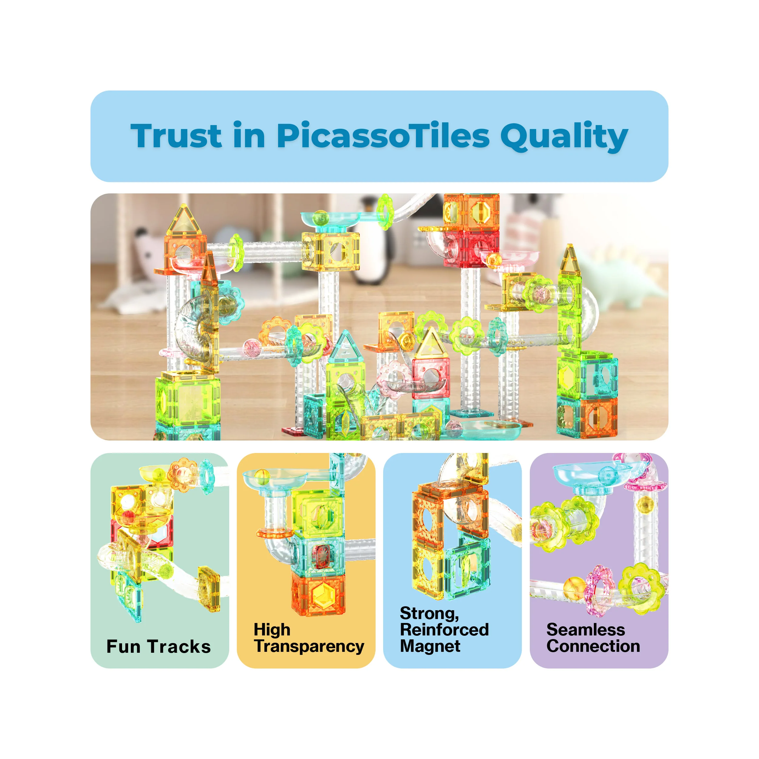 PicassoTiles 60pc Magnetic Tiles Marble Run Travel Size Construction Playset - Image 8