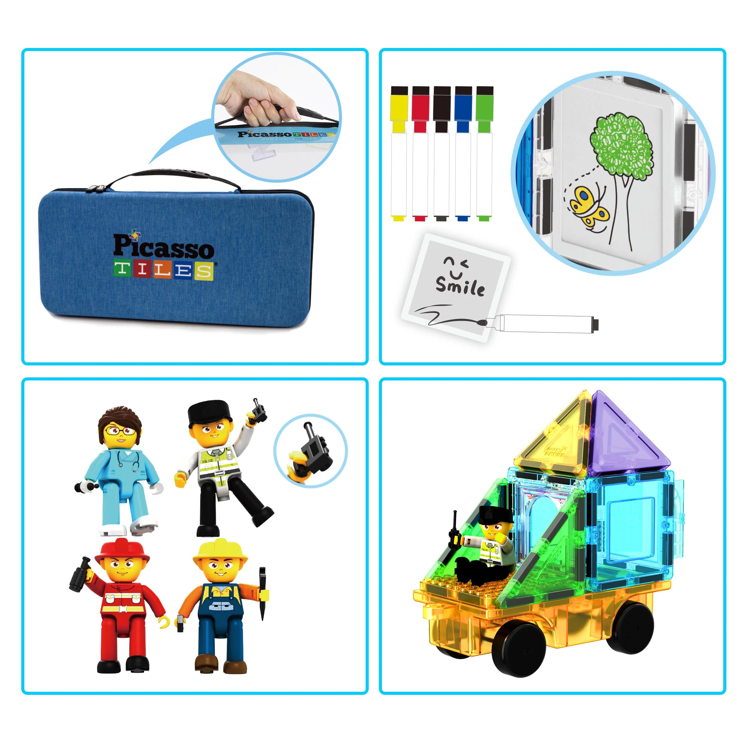 PicassoTiles Magnetic Tiles Set with Carrying Case (100 Pieces) - Image 6