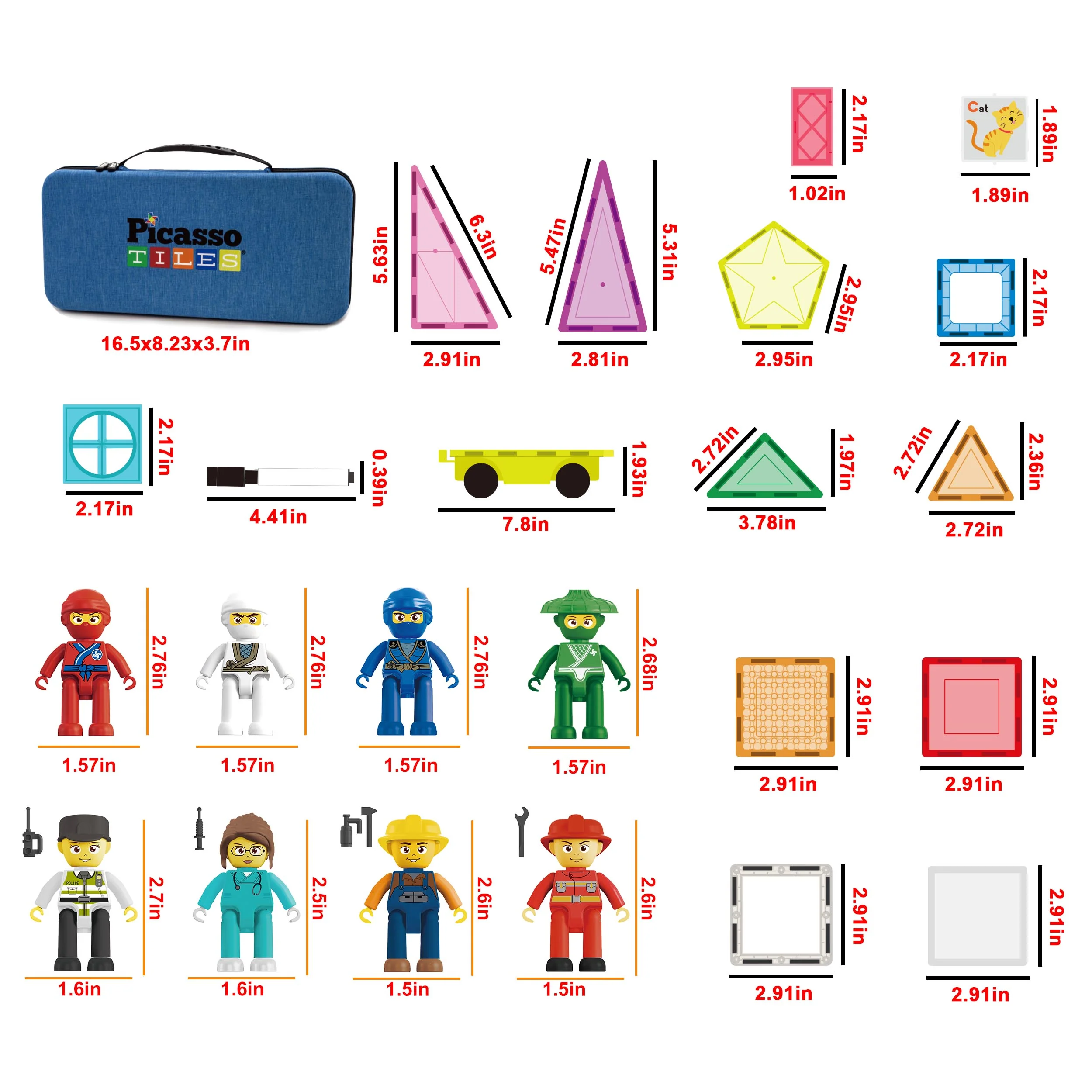 PicassoTiles Magnetic Tiles Set with Carrying Case (100 Pieces) - Image 7