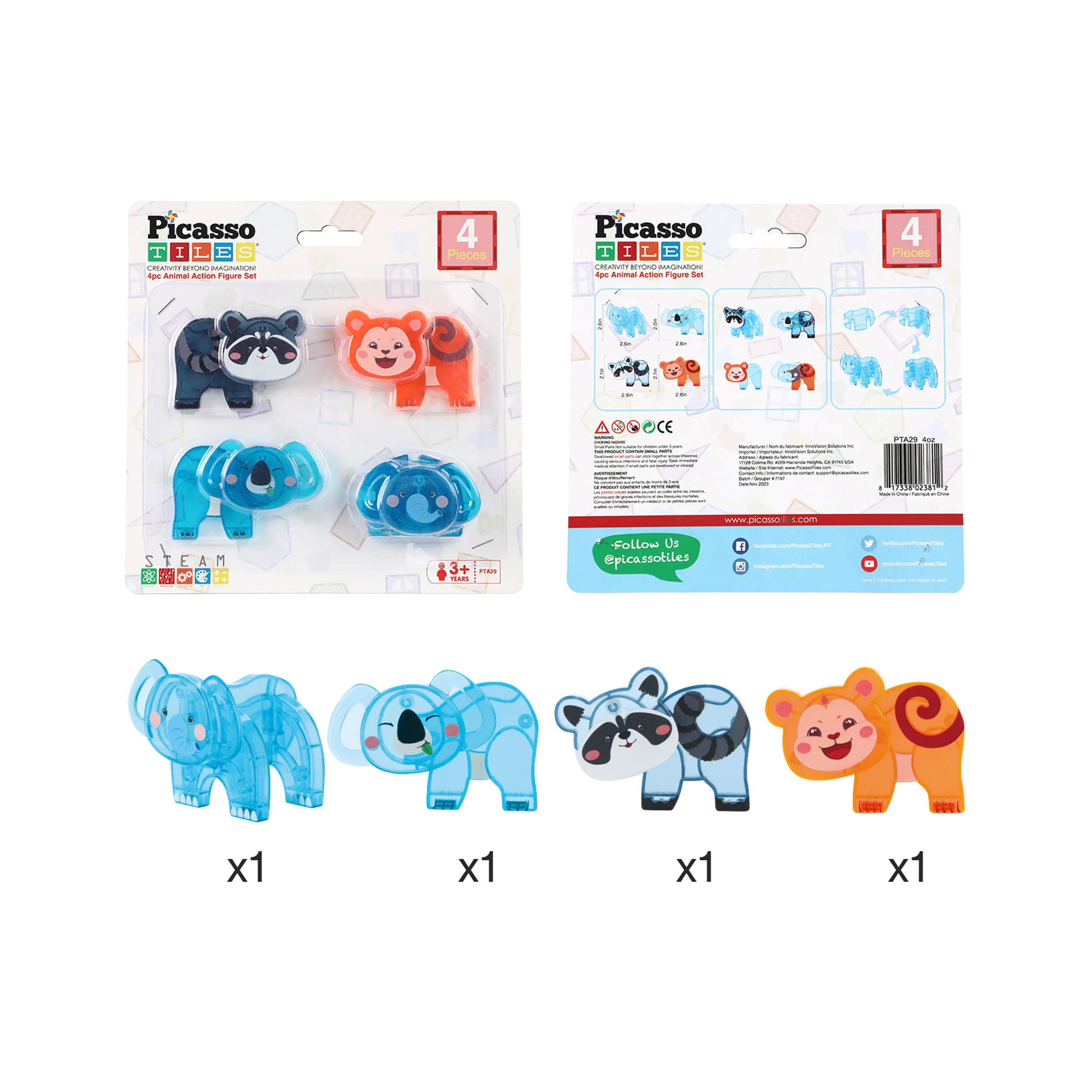 PicassoTiles Magnetic Tile Animal Friends Mix & Match Wildlife Characters - Image 7