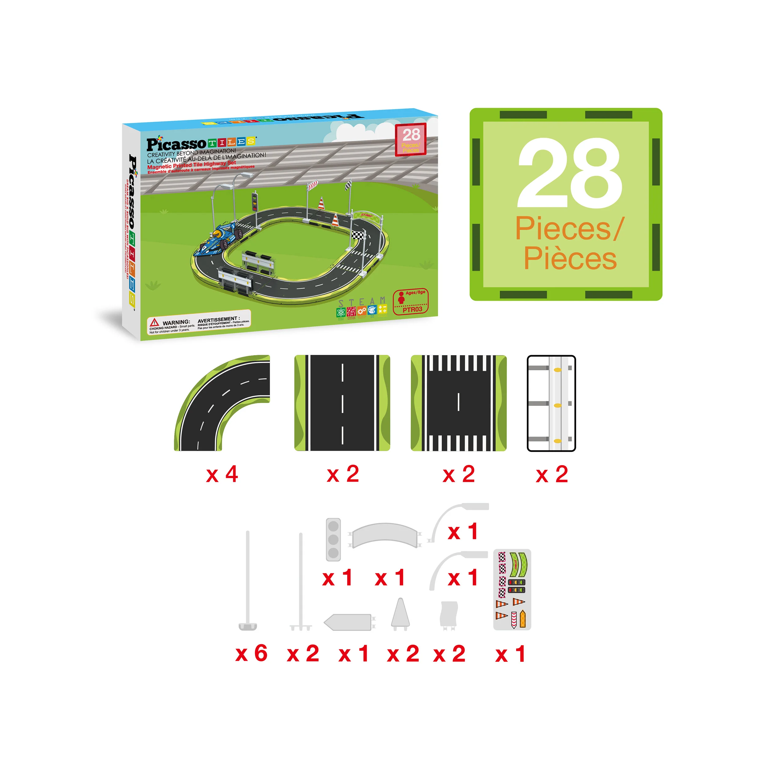 PicassoTiles Magnet Racetrack Building Toy Set with Accessories - Image 3