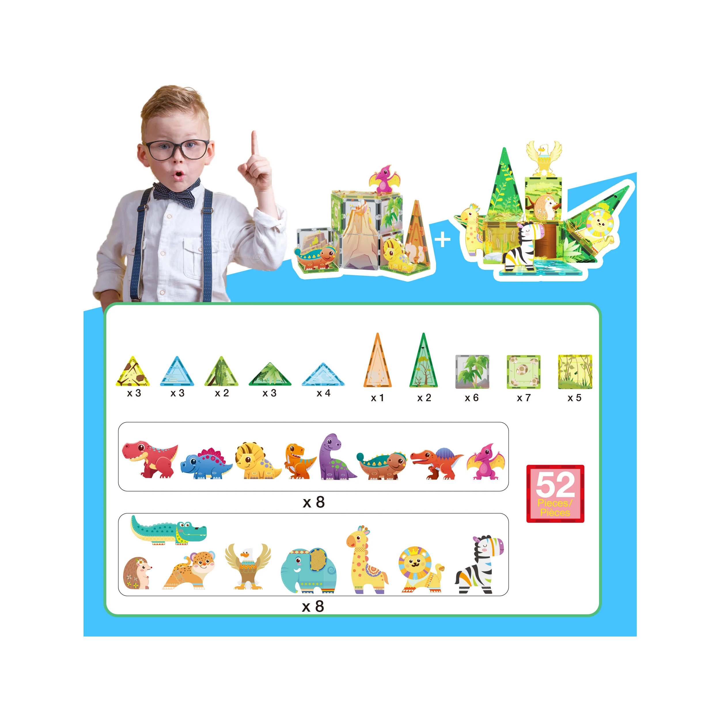 PicassoTiles Dinosaur & Safari Set - 52 Pieces - Image 3