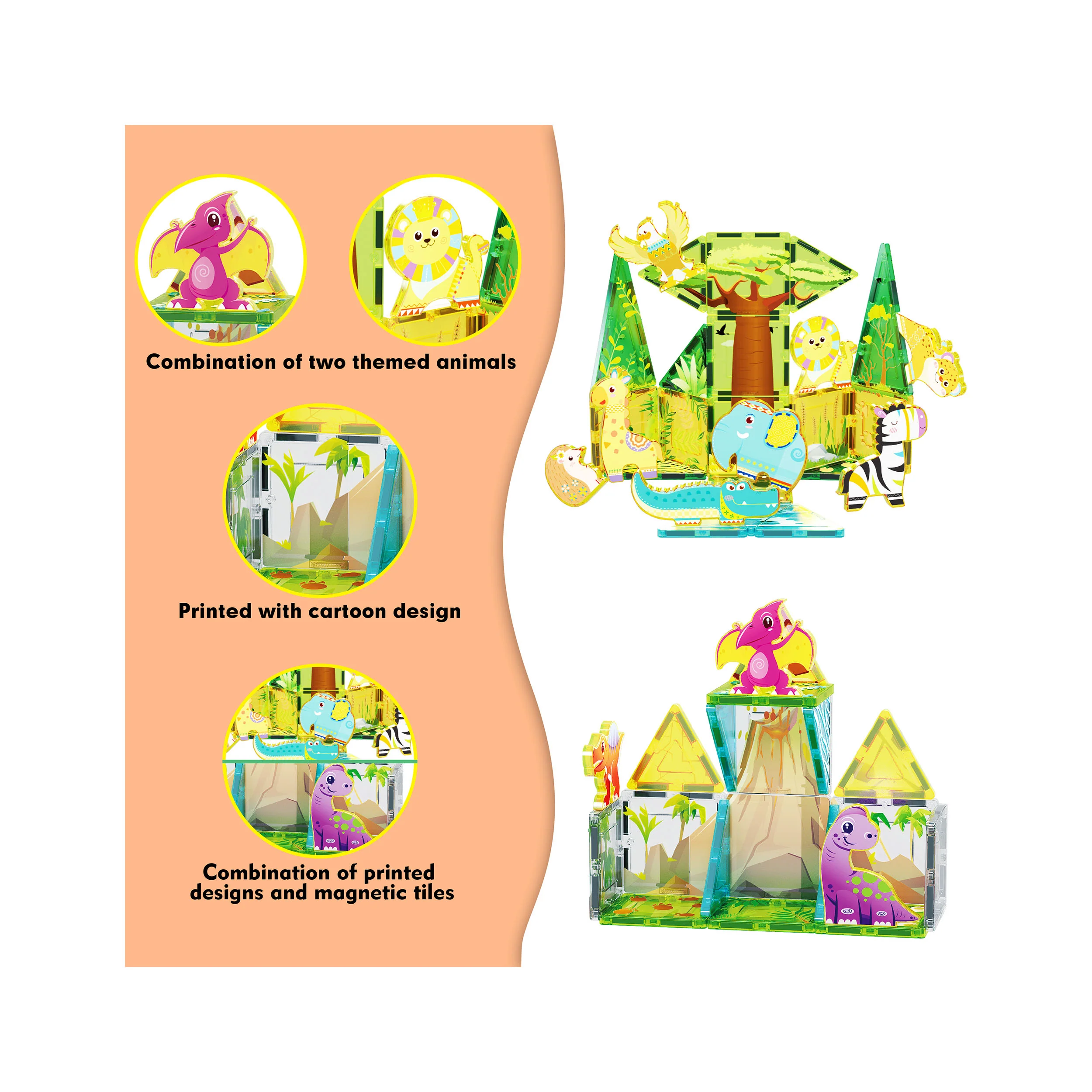 PicassoTiles Dinosaur & Safari Set - 52 Pieces - Image 4