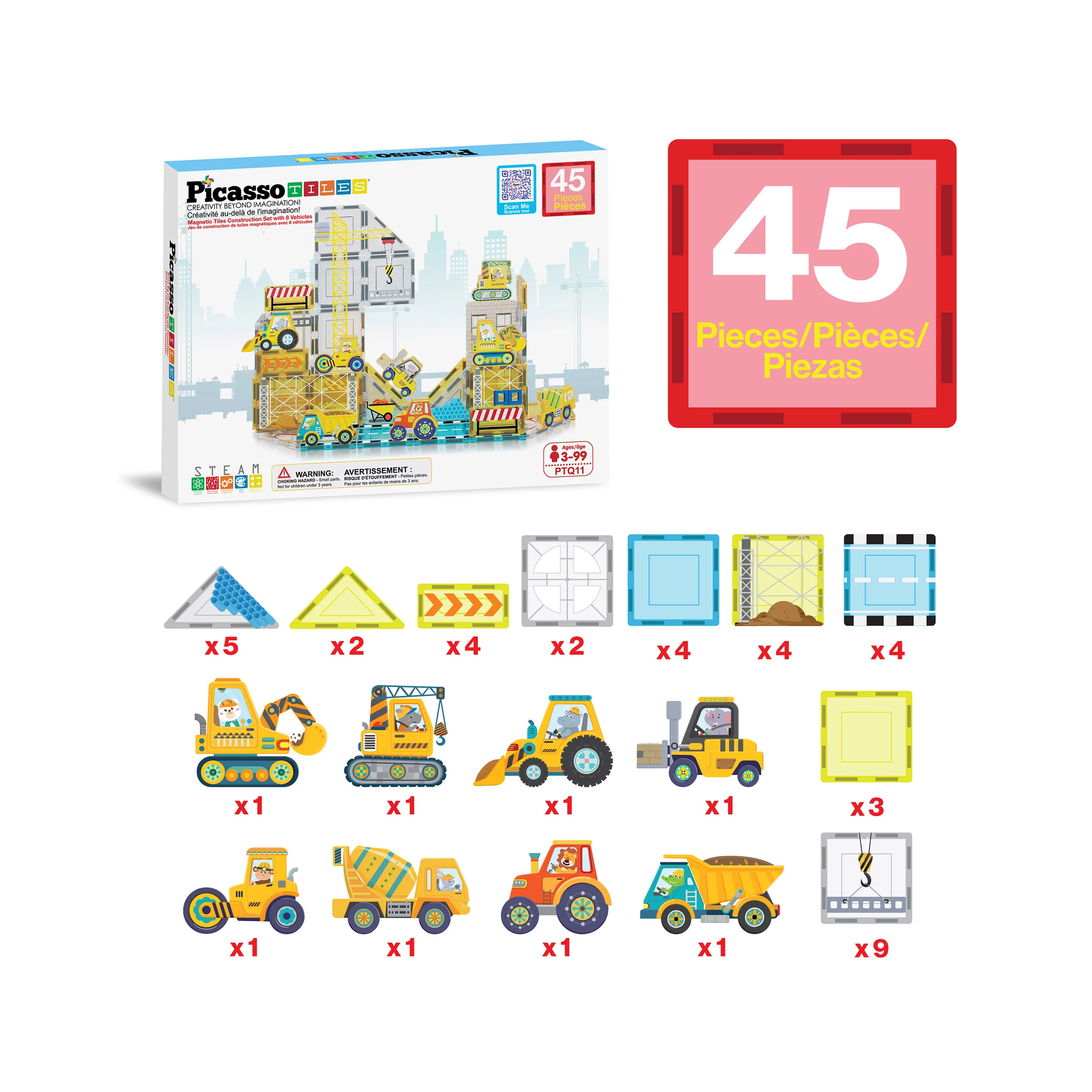 PicassoTiles Magnetic Tile Construction Adventure Set with Vehicle Figures - Image 3