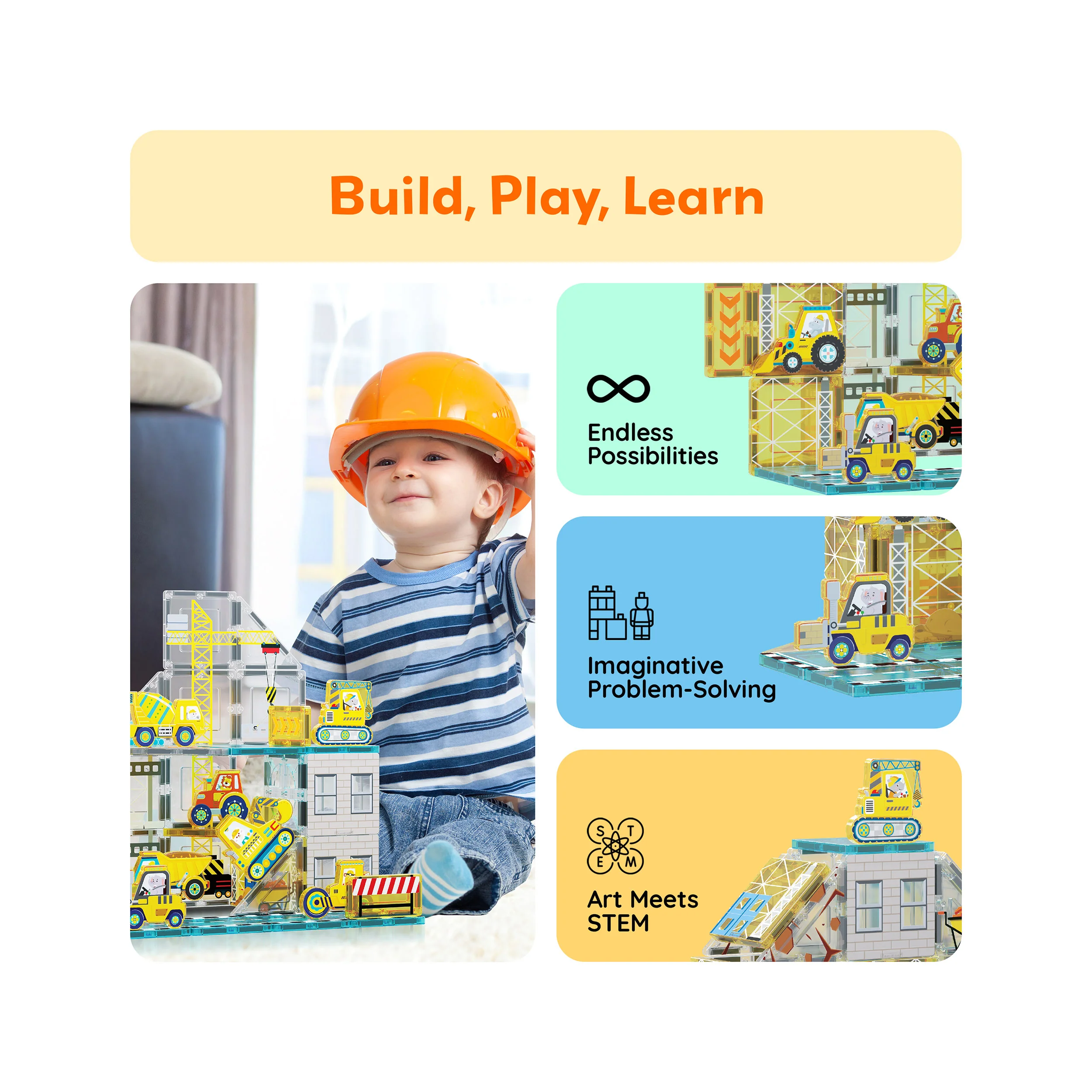 PicassoTiles Magnetic Tile Construction Adventure Set with Vehicle Figures - Image 4