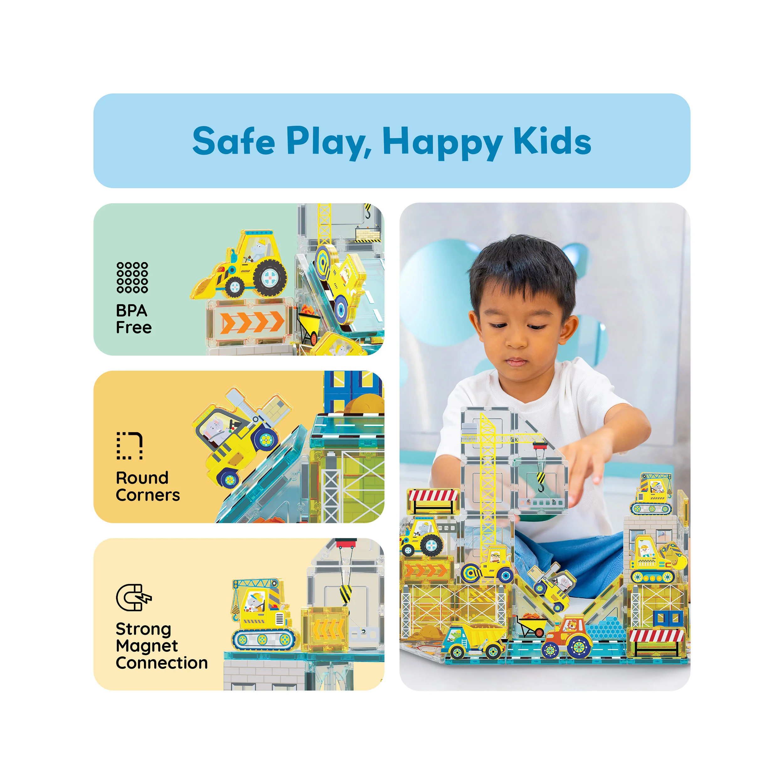PicassoTiles Magnetic Tile Construction Adventure Set with Vehicle Figures - Image 6