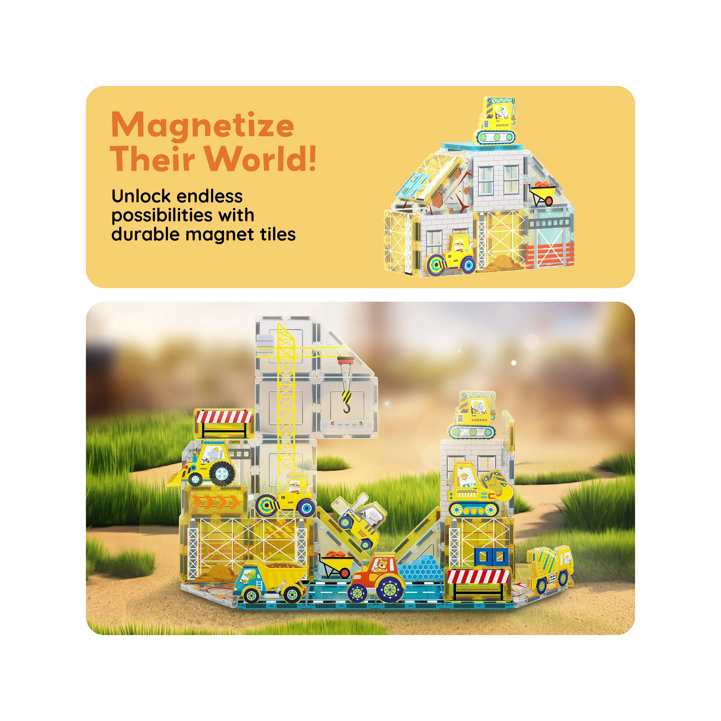 PicassoTiles Magnetic Tile Construction Adventure Set with Vehicle Figures - Image 7