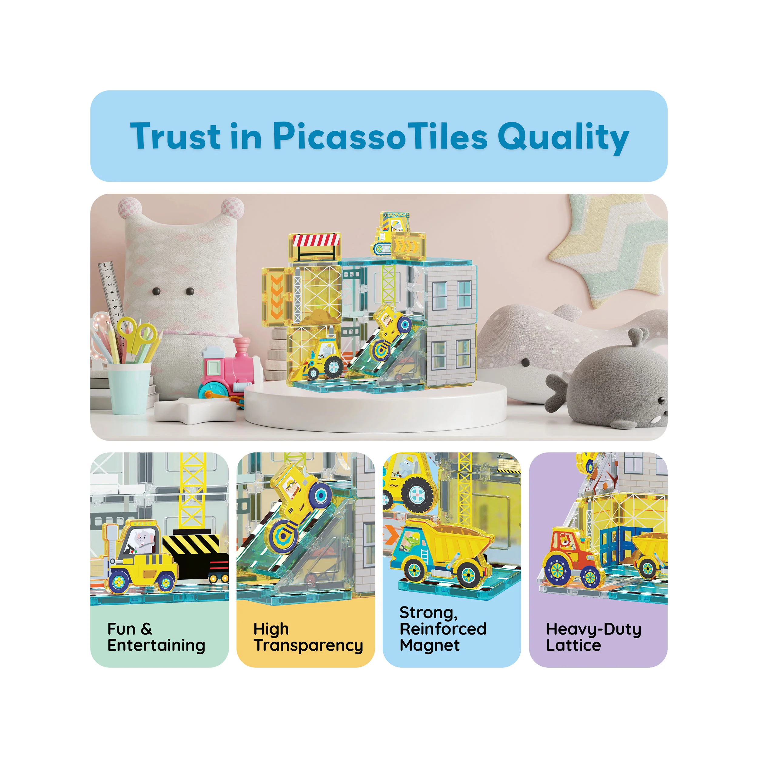PicassoTiles Magnetic Tile Construction Adventure Set with Vehicle Figures - Image 8