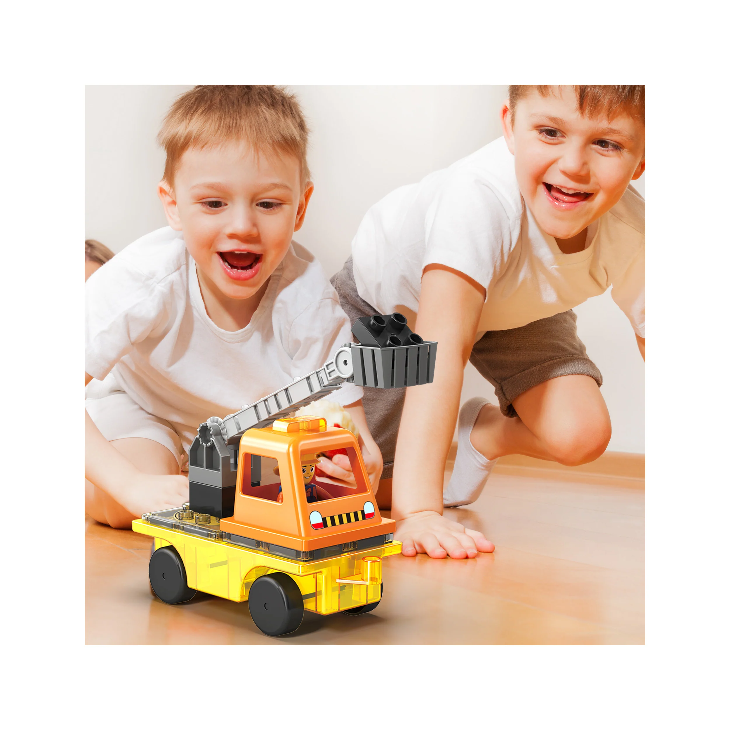 PicassoTiles Magnetic Tile 3-in-1 Construction Vehicle Set with Action Figures - Image 2