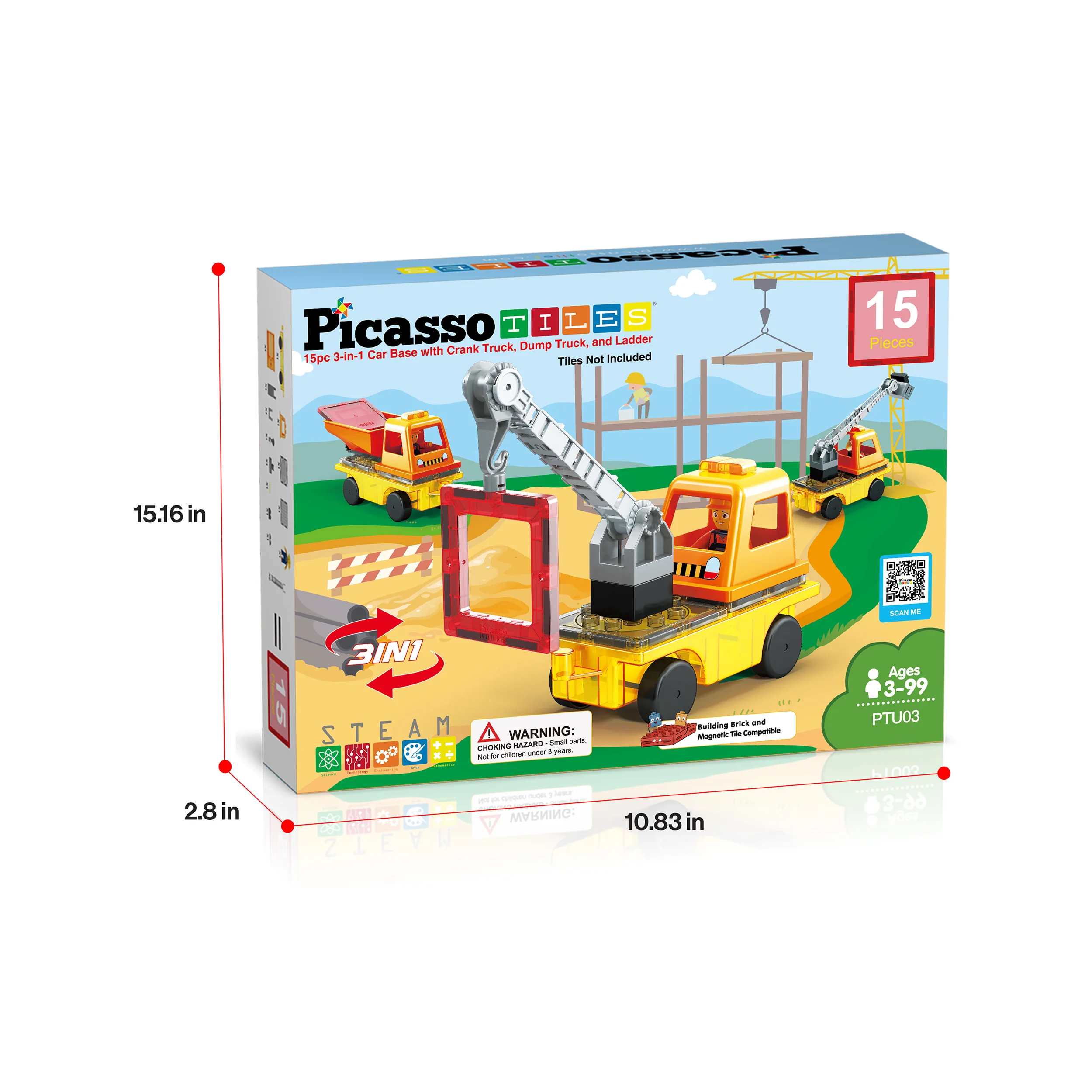 PicassoTiles Magnetic Tile 3-in-1 Construction Vehicle Set with Action Figures - Image 9