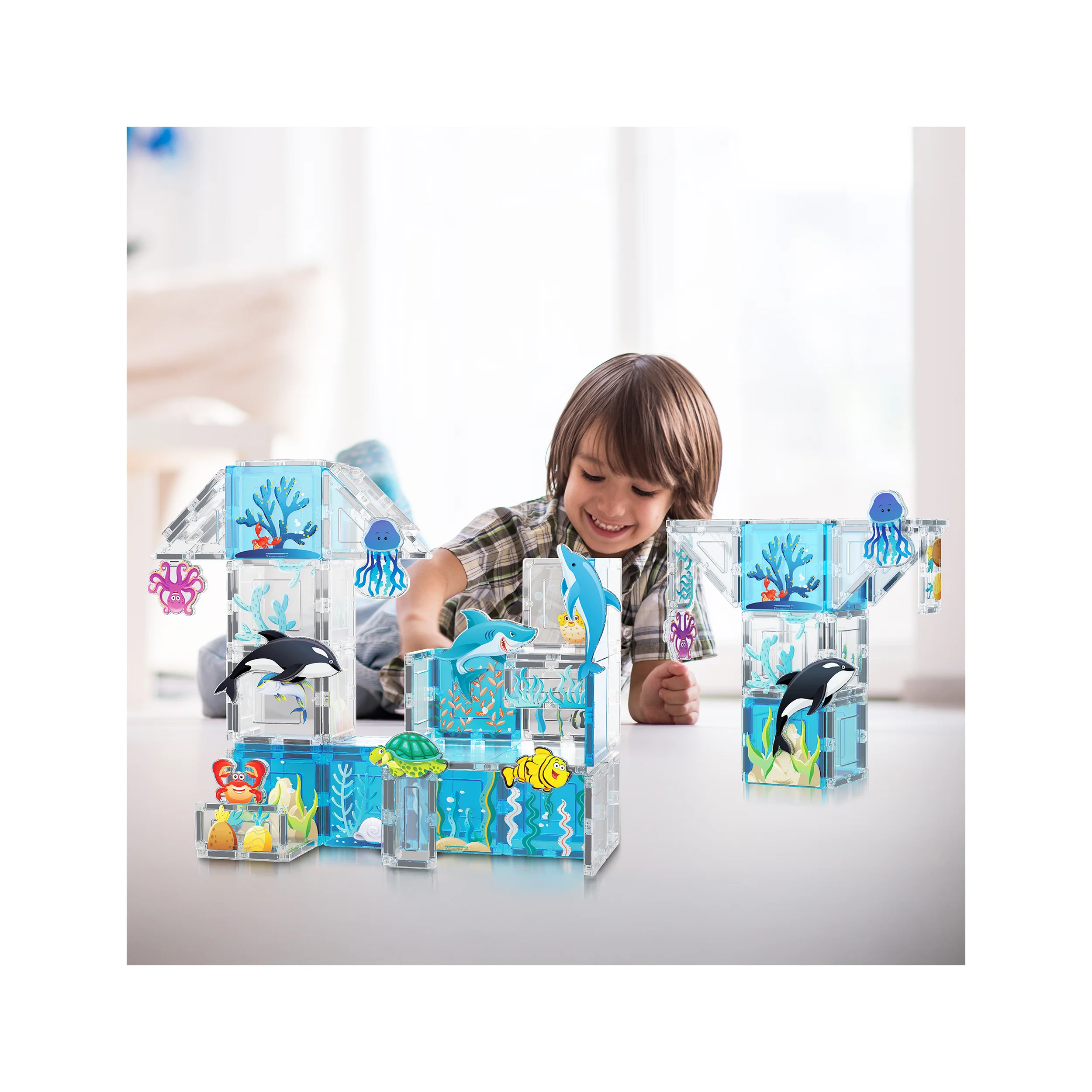 PicassoTiles  Magnetic Tiles Aquarium Marine World Set with Ocean Animal Characters (52 Pieces) - Image 2