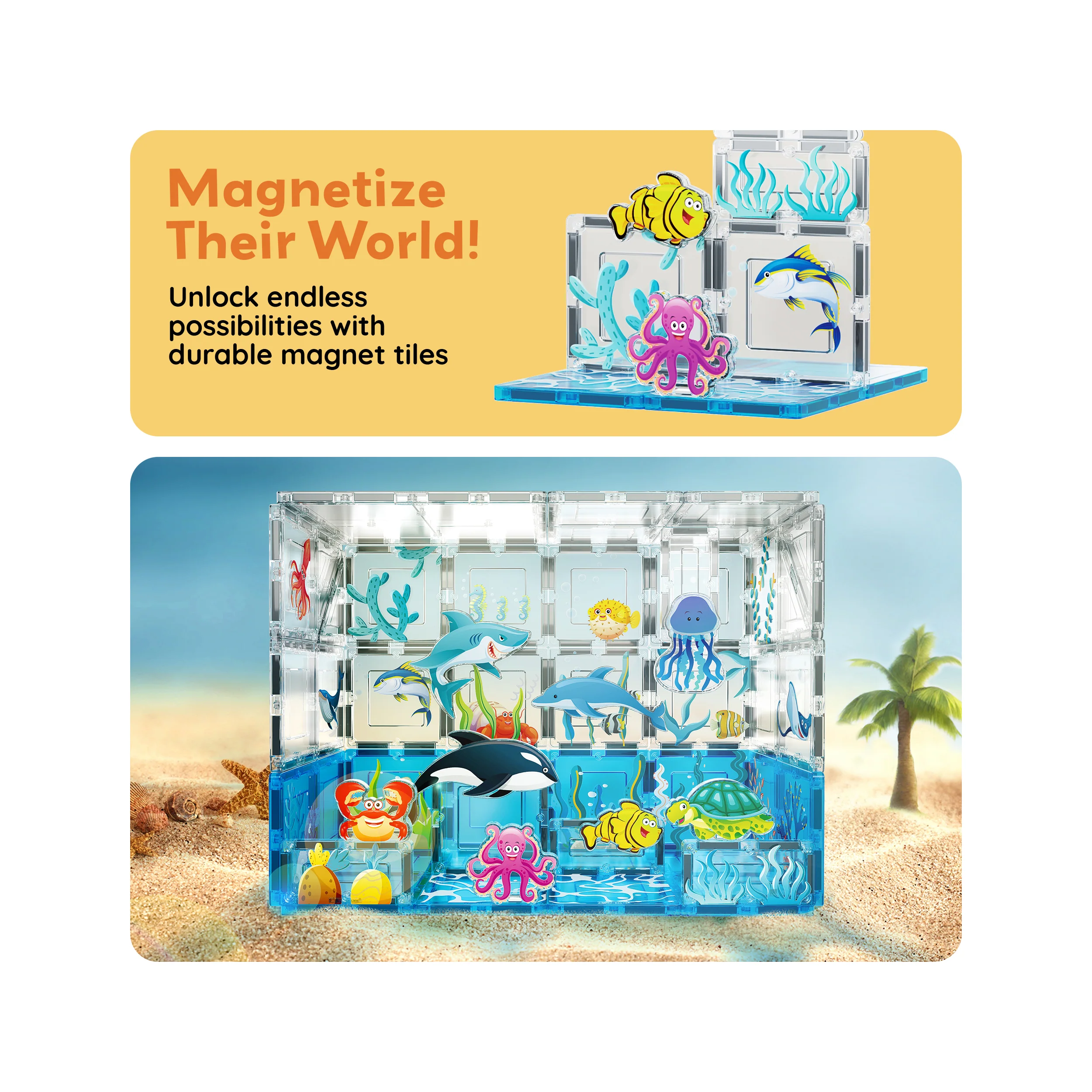 PicassoTiles  Magnetic Tiles Aquarium Marine World Set with Ocean Animal Characters (52 Pieces) - Image 7