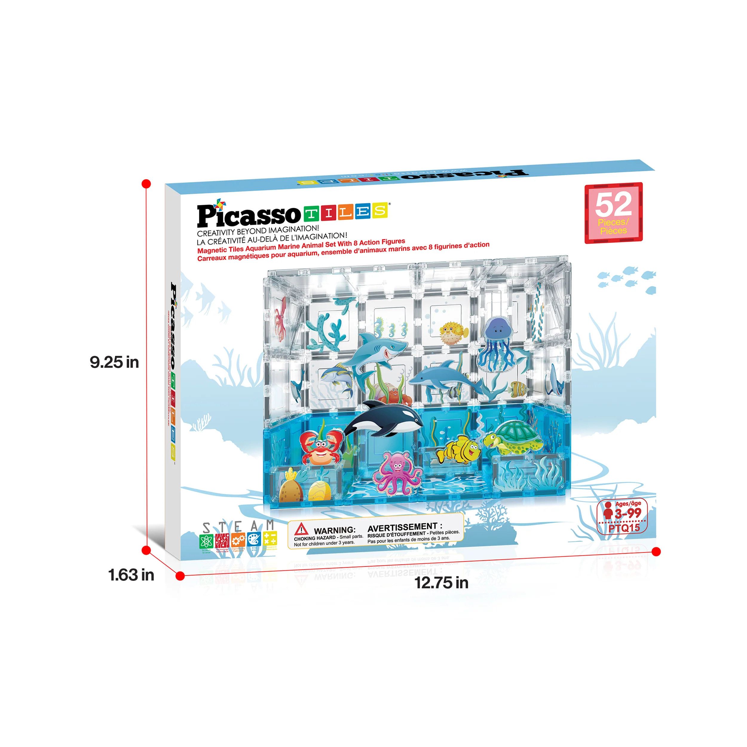 PicassoTiles  Magnetic Tiles Aquarium Marine World Set with Ocean Animal Characters (52 Pieces) - Image 9