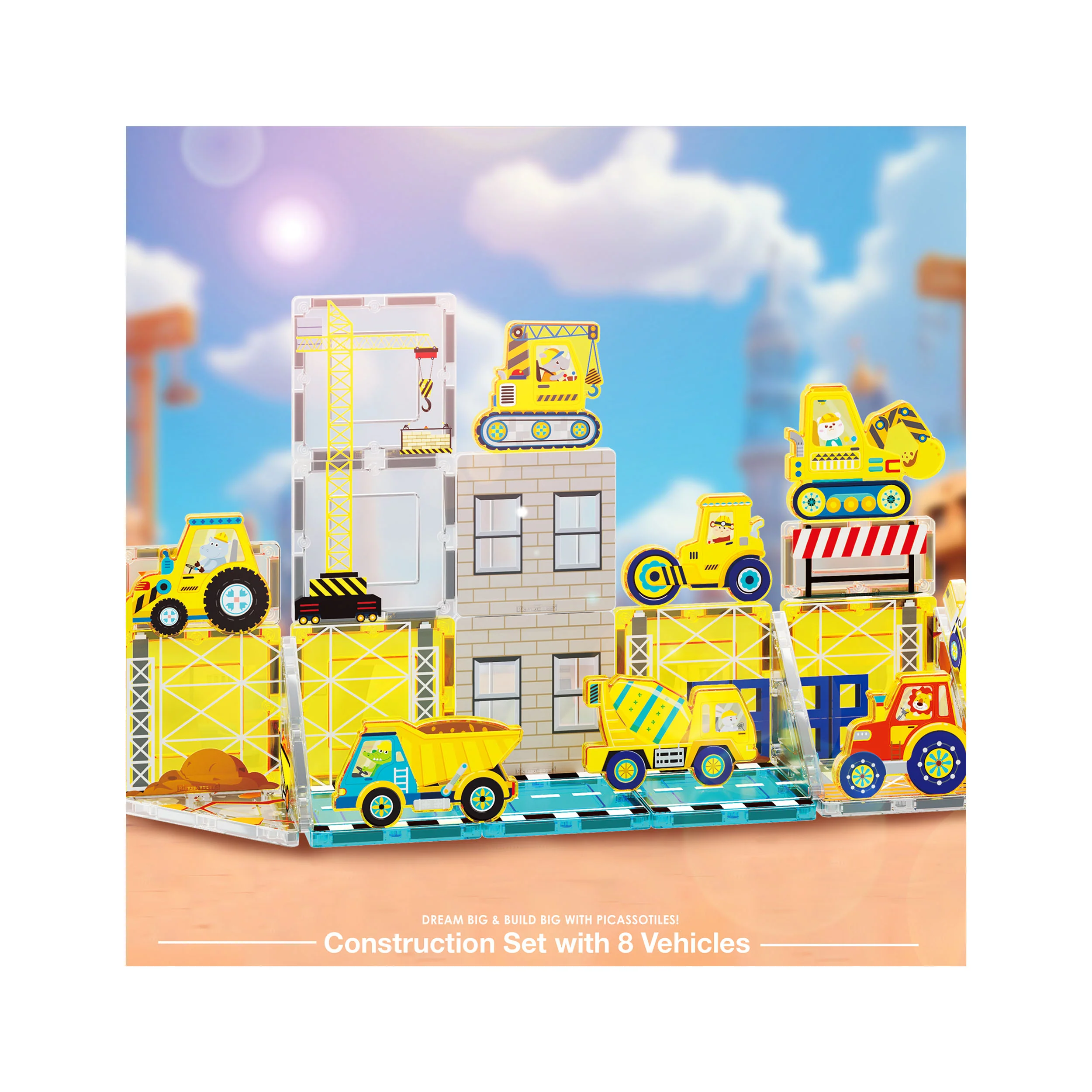 PicassoTiles Construction Crew Magnetic Building Blocks Set - Image 7