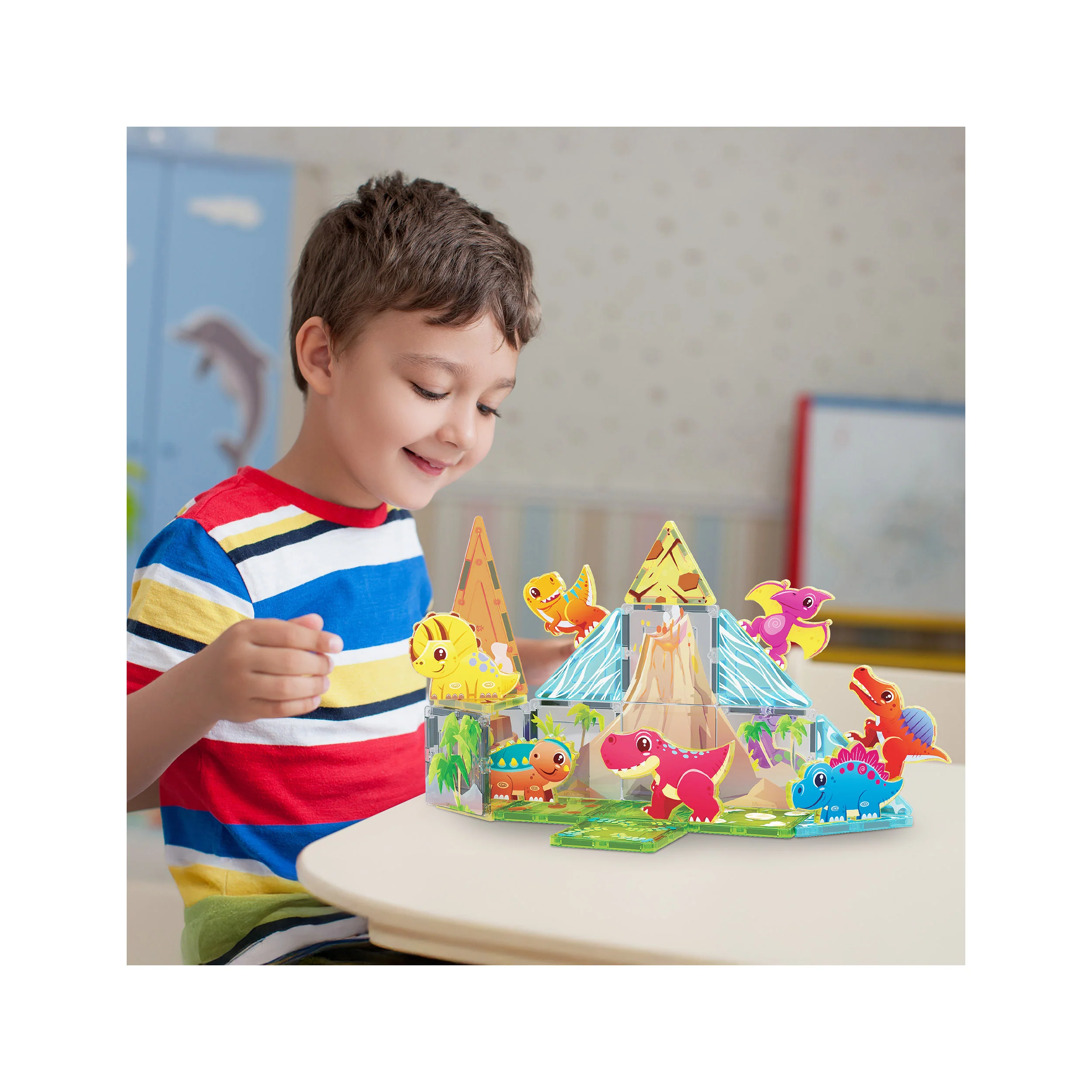 PicassoTiles Magnet Tiles 26pcs Building Blocks Dinosaur World Themed Playset - Image 2
