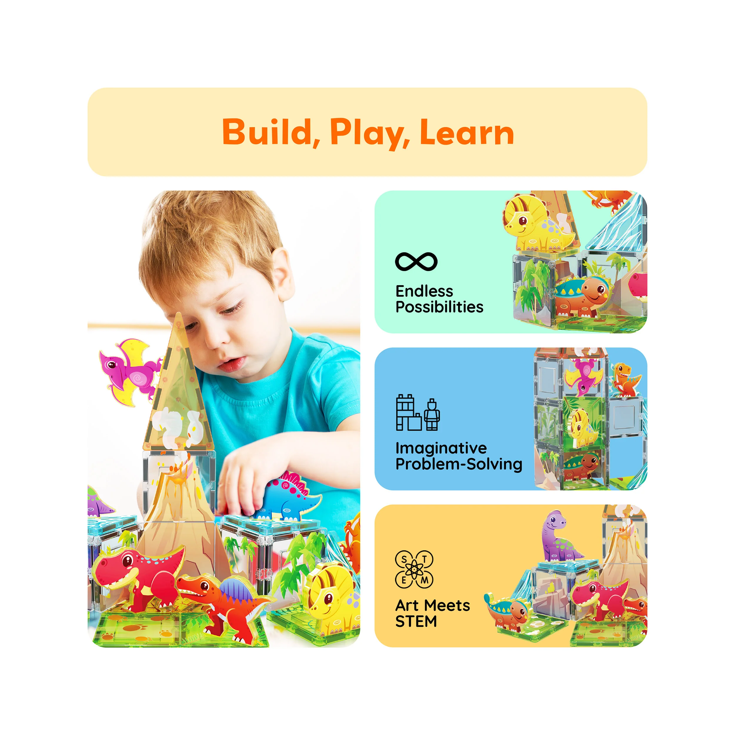 PicassoTiles Magnet Tiles 26pcs Building Blocks Dinosaur World Themed Playset - Image 4