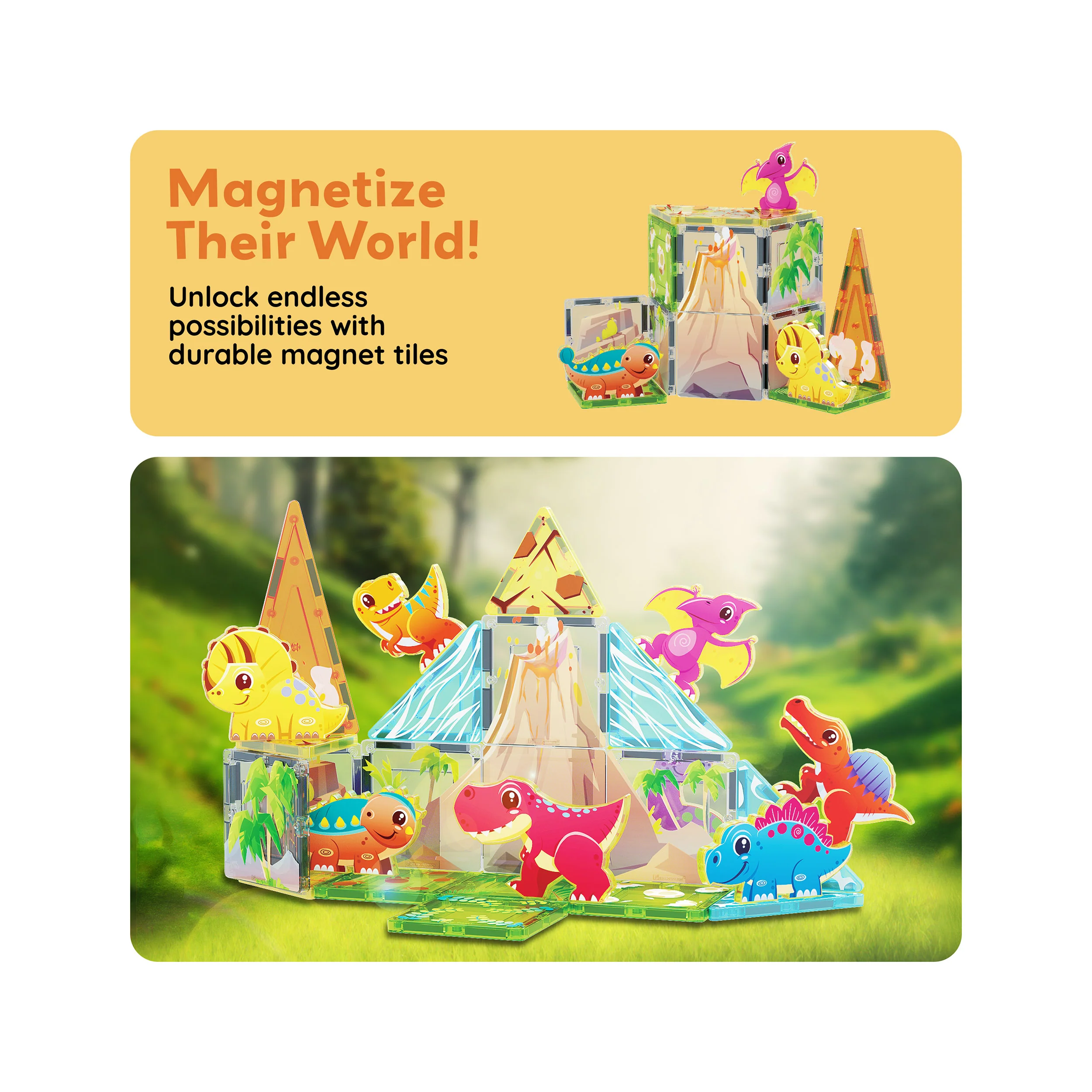 PicassoTiles Magnet Tiles 26pcs Building Blocks Dinosaur World Themed Playset - Image 7