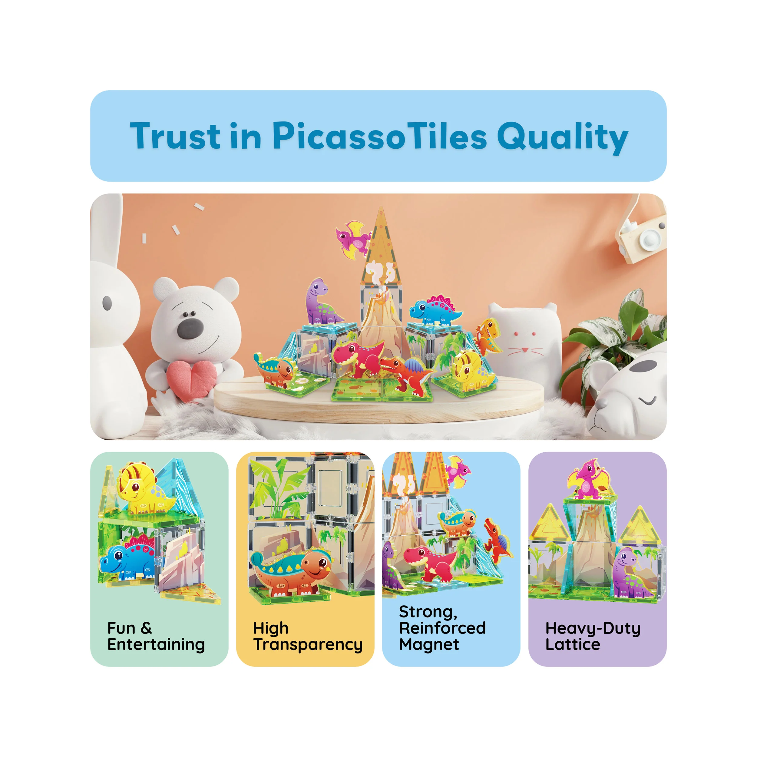 PicassoTiles Magnet Tiles 26pcs Building Blocks Dinosaur World Themed Playset - Image 8