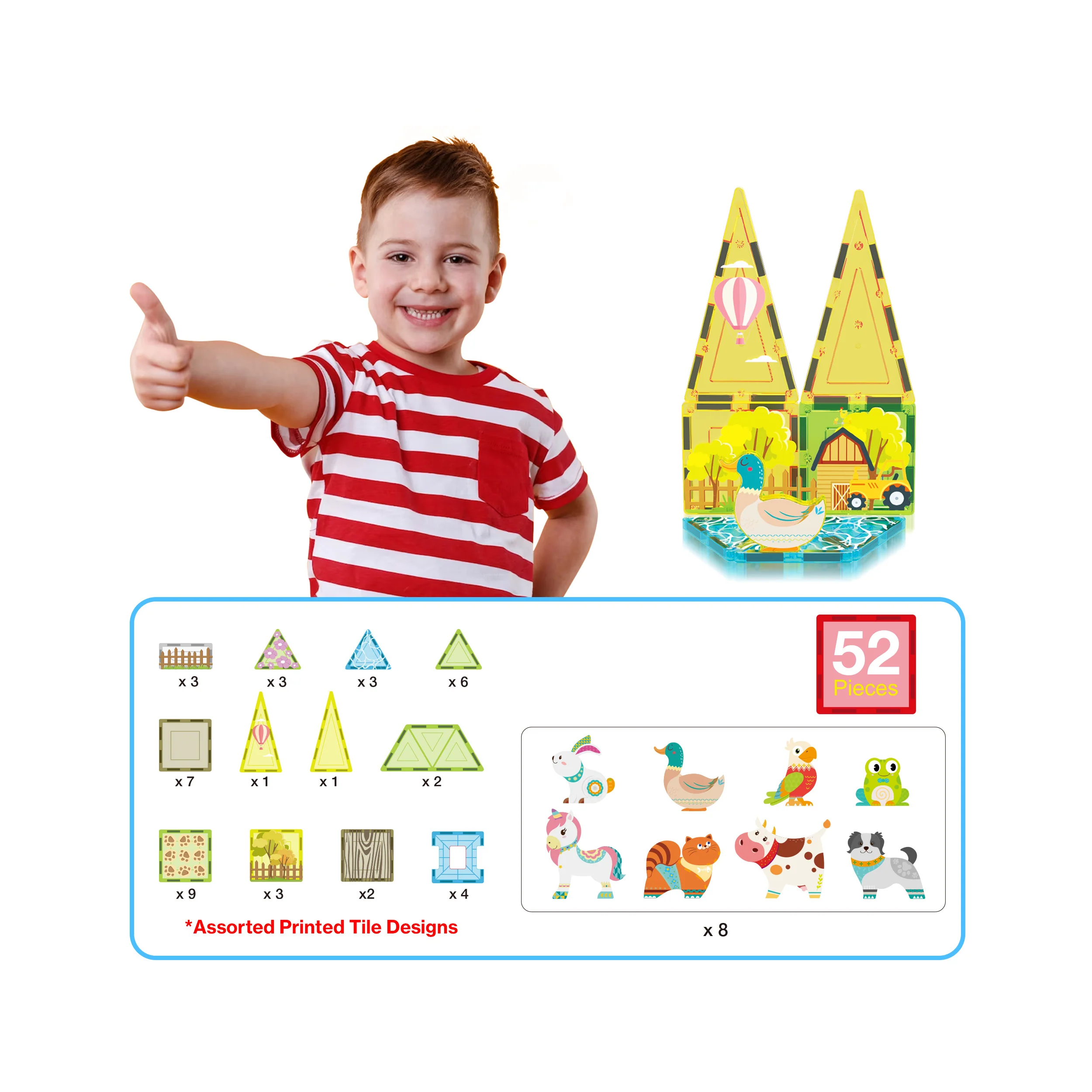 PicassoTiles Farm Animal Magnet Tile Building Blocks with Magnetic Characters - Image 2