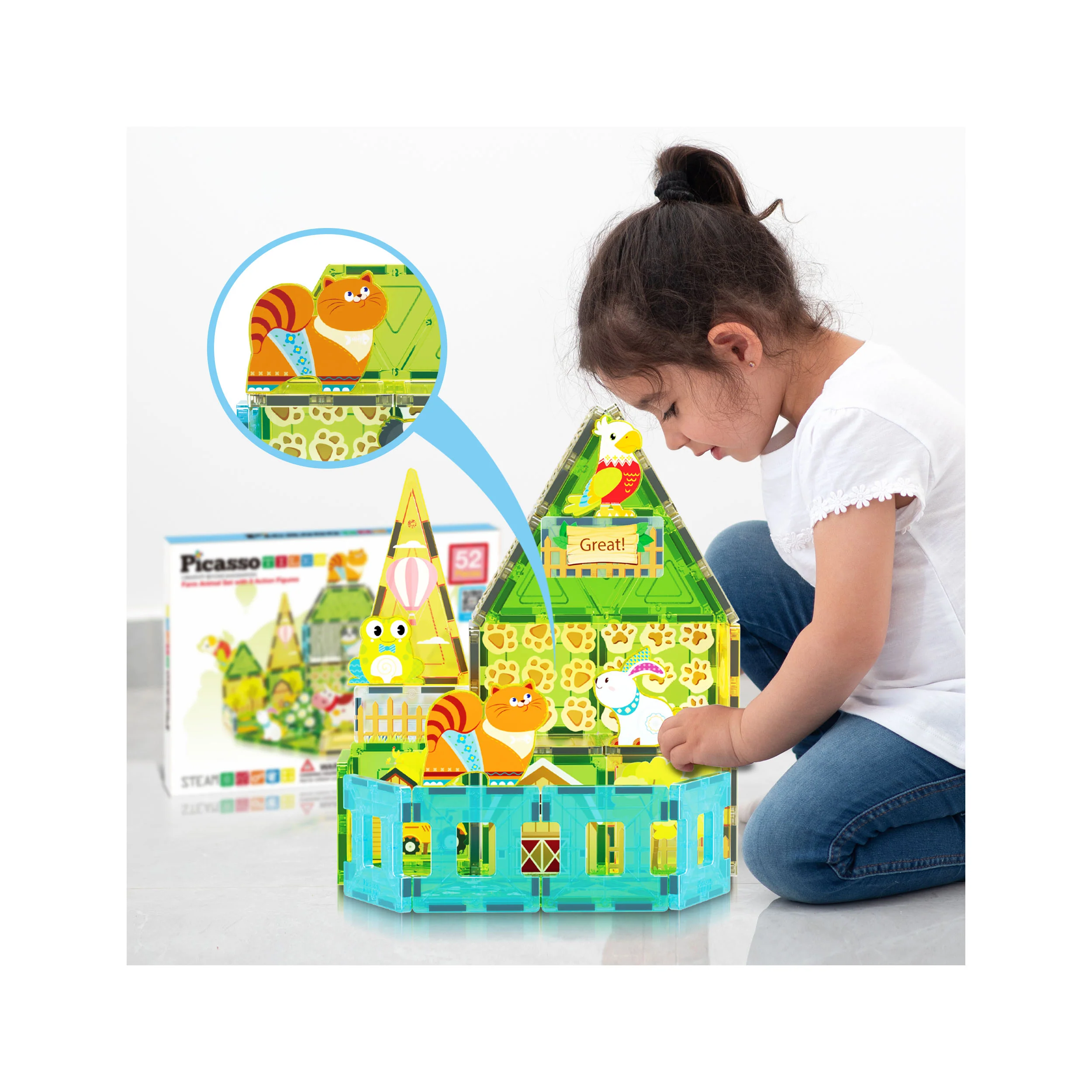 PicassoTiles Farm Animal Magnet Tile Building Blocks with Magnetic Characters - Image 6