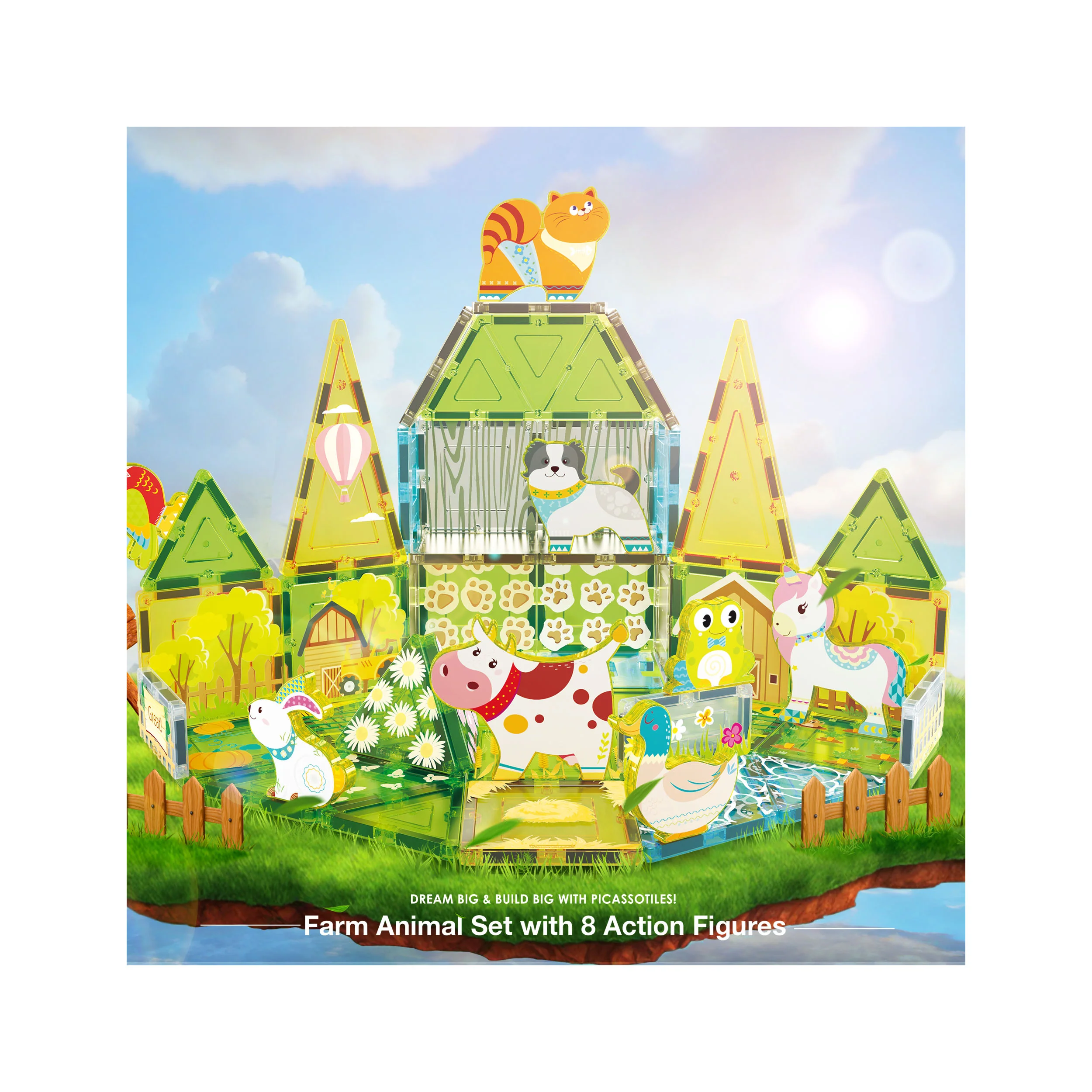 PicassoTiles Farm Animal Magnet Tile Building Blocks with Magnetic Characters - Image 7