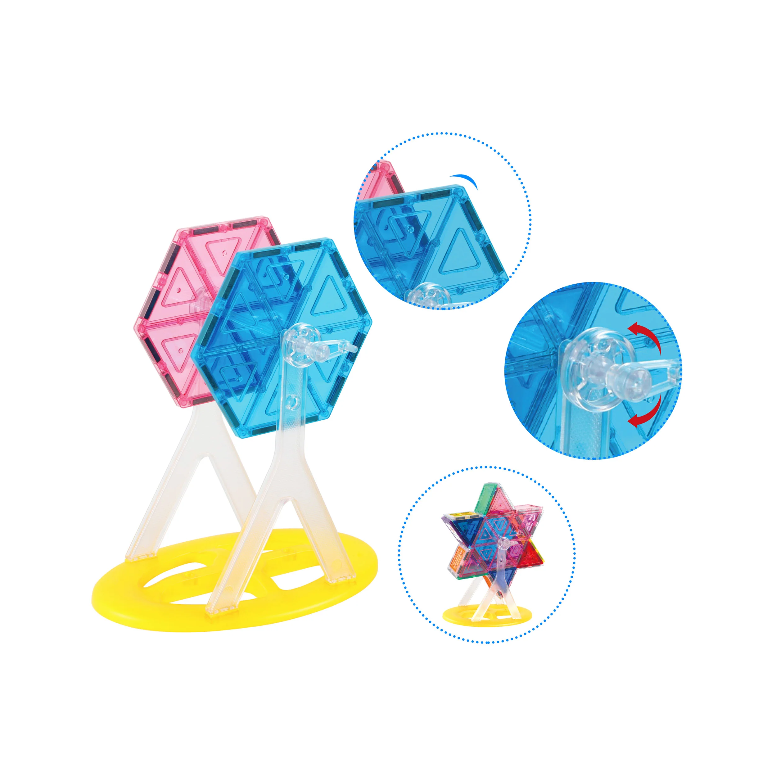 PicassoTiles Magnet Tile Building Blocks Ferris Wheel Amusement Rotating Accessory Kit - Image 2