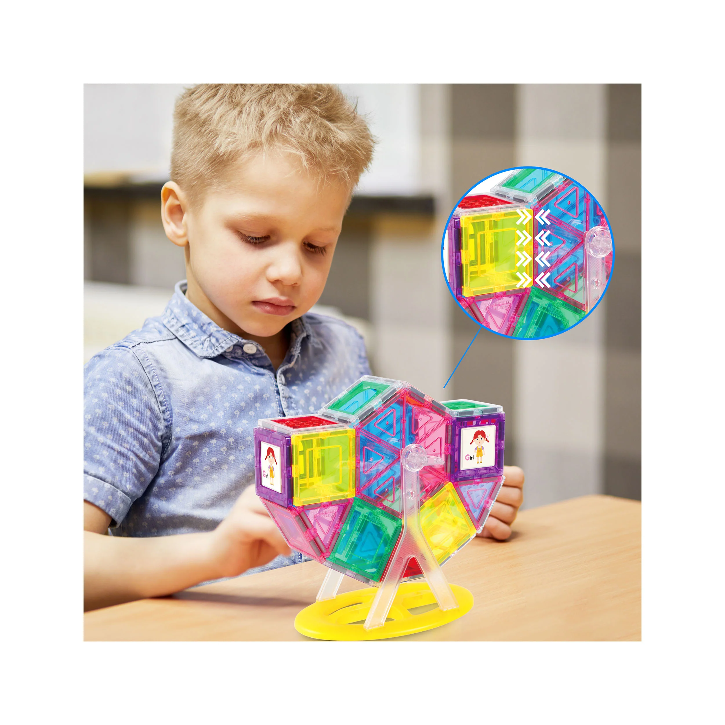 PicassoTiles Magnet Tile Building Blocks Ferris Wheel Amusement Rotating Accessory Kit - Image 3