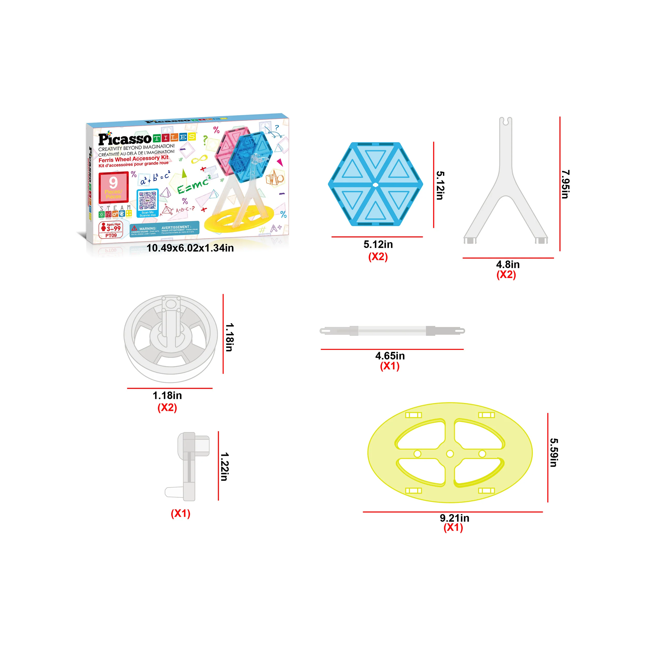 PicassoTiles Magnet Tile Building Blocks Ferris Wheel Amusement Rotating Accessory Kit - Image 4
