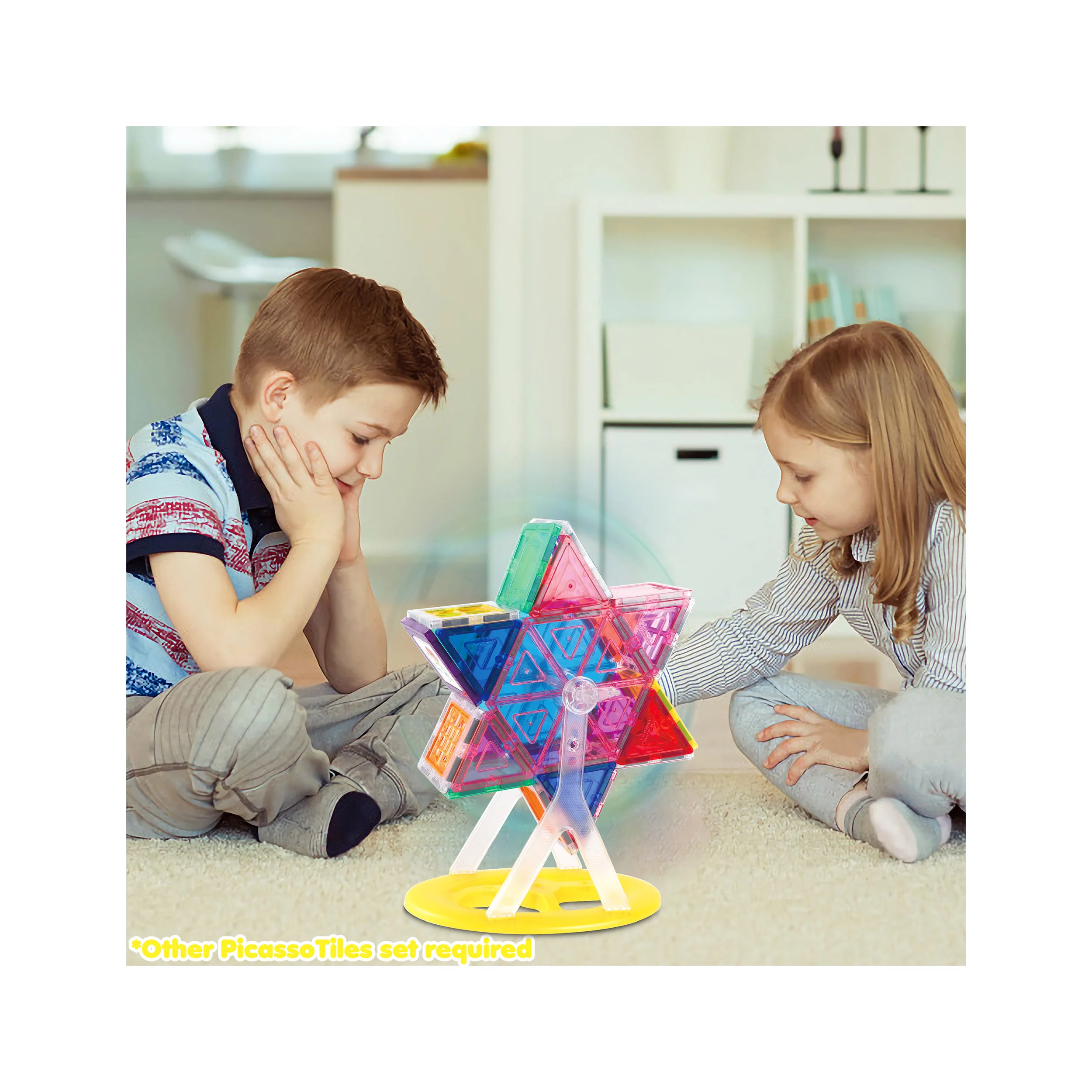 PicassoTiles Magnet Tile Building Blocks Ferris Wheel Amusement Rotating Accessory Kit - Image 5