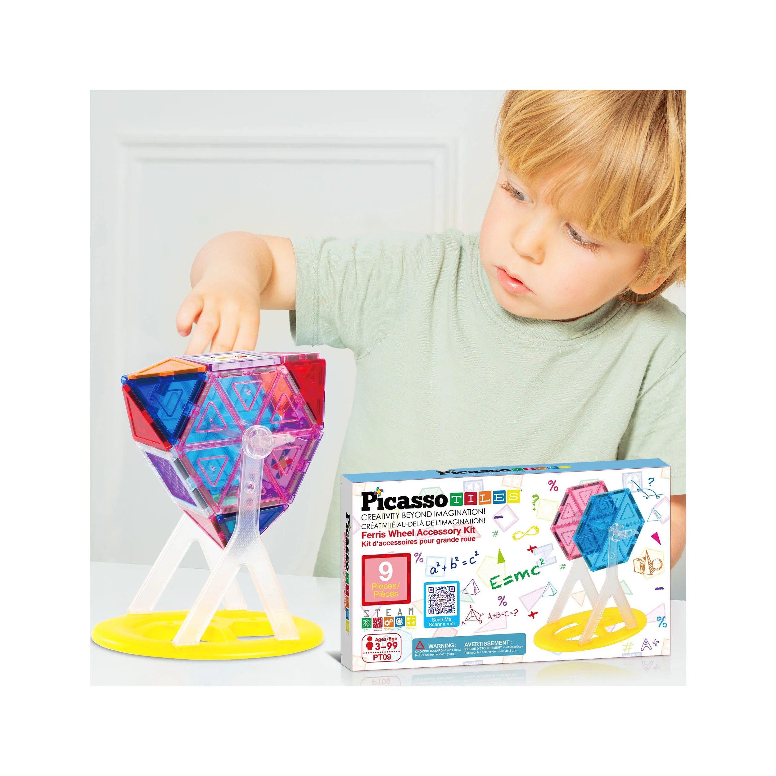 PicassoTiles Magnet Tile Building Blocks Ferris Wheel Amusement Rotating Accessory Kit - Image 6