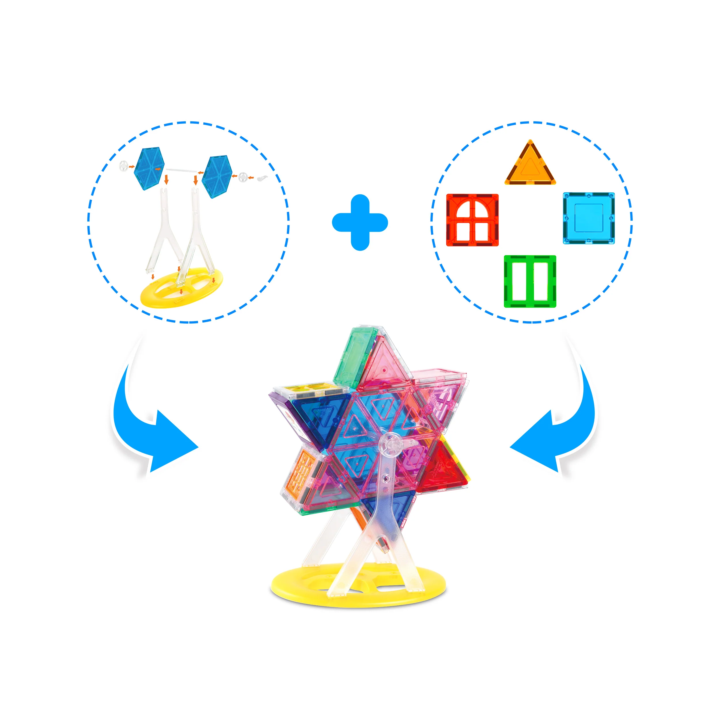 PicassoTiles Magnet Tile Building Blocks Ferris Wheel Amusement Rotating Accessory Kit - Image 7
