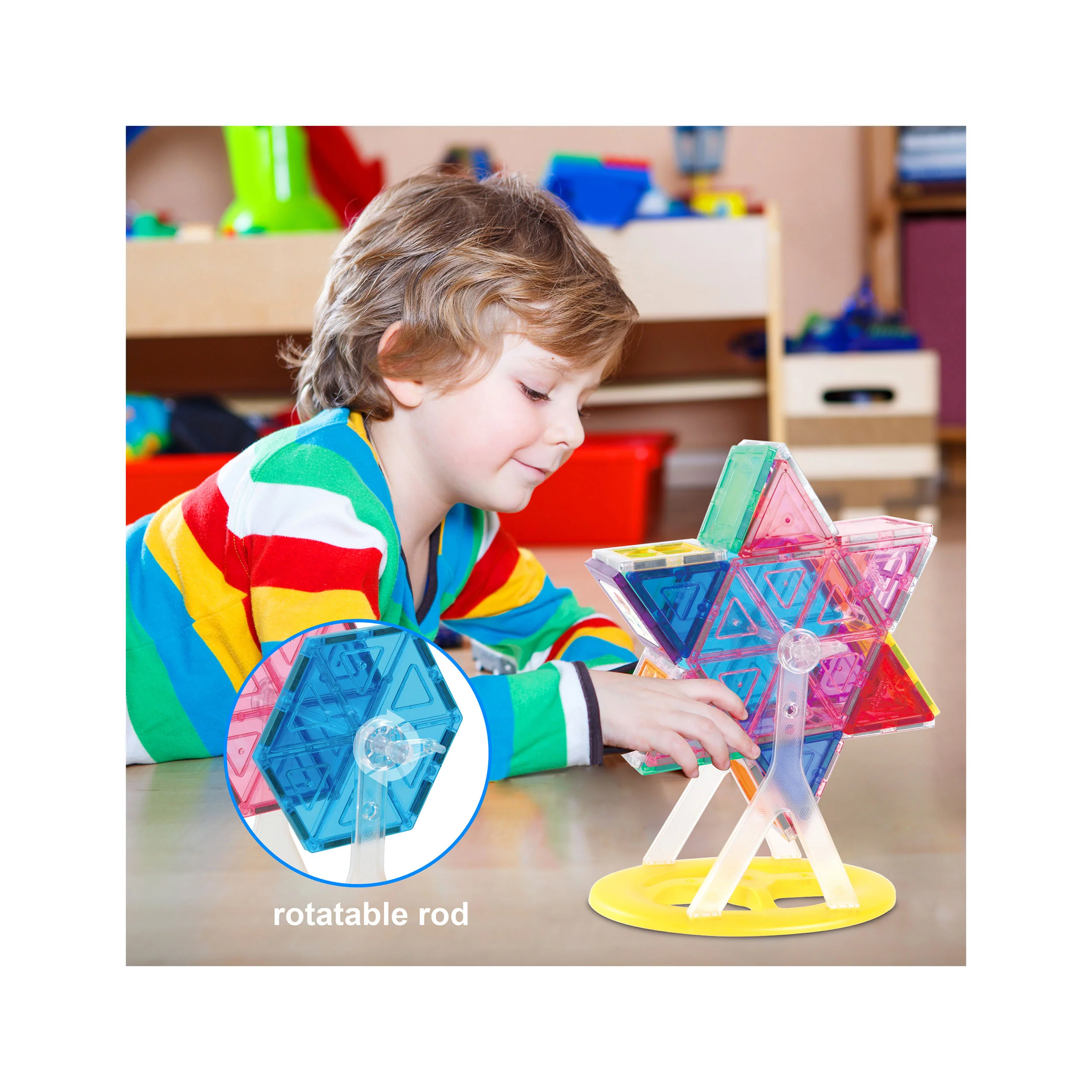 PicassoTiles Magnetic Tile Ferris Wheel Building Playset (63 Pieces) - Image 2