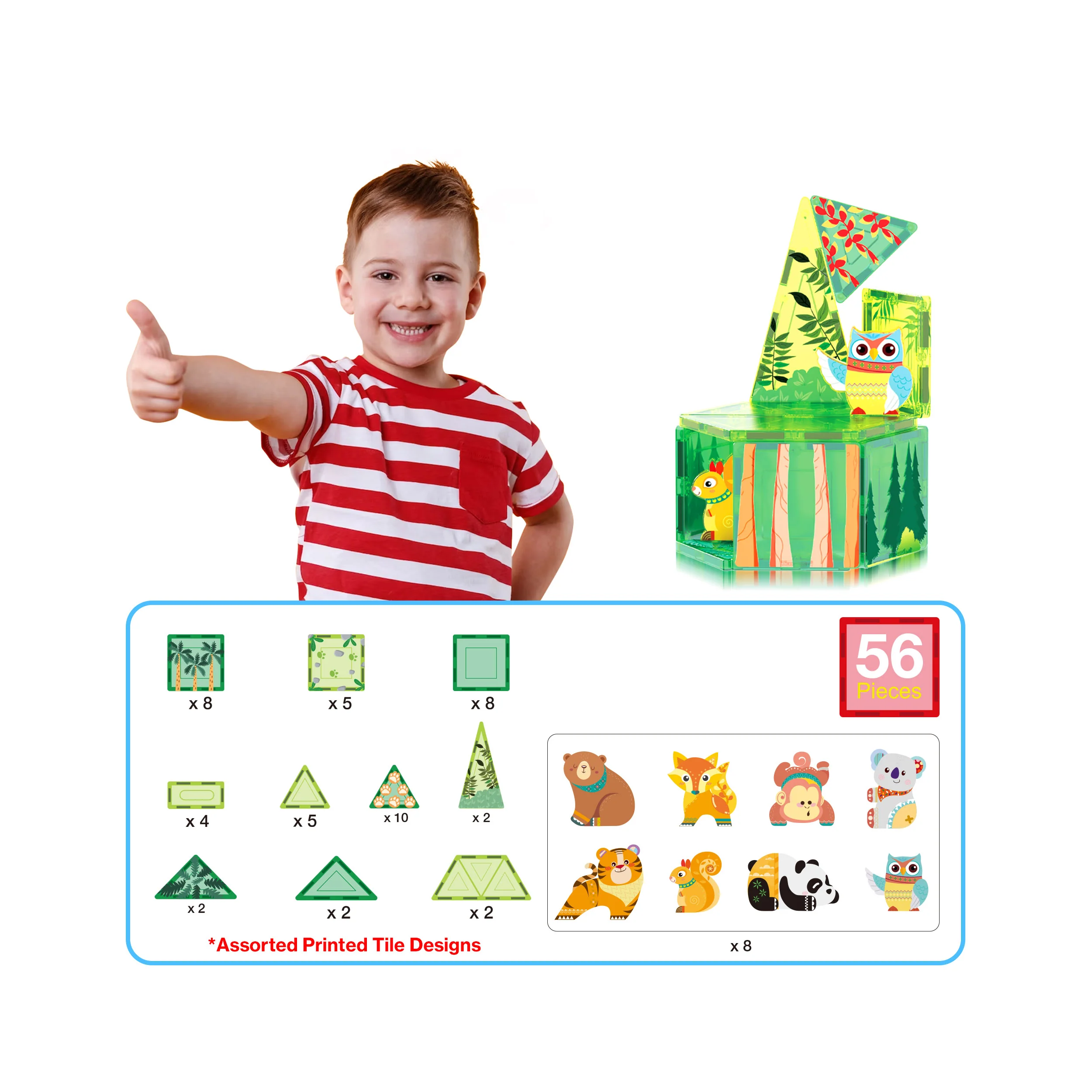 PicassoTiles 56 Piece Forest Animal Magnet Tile Building Blocks Toy Set - Image 2