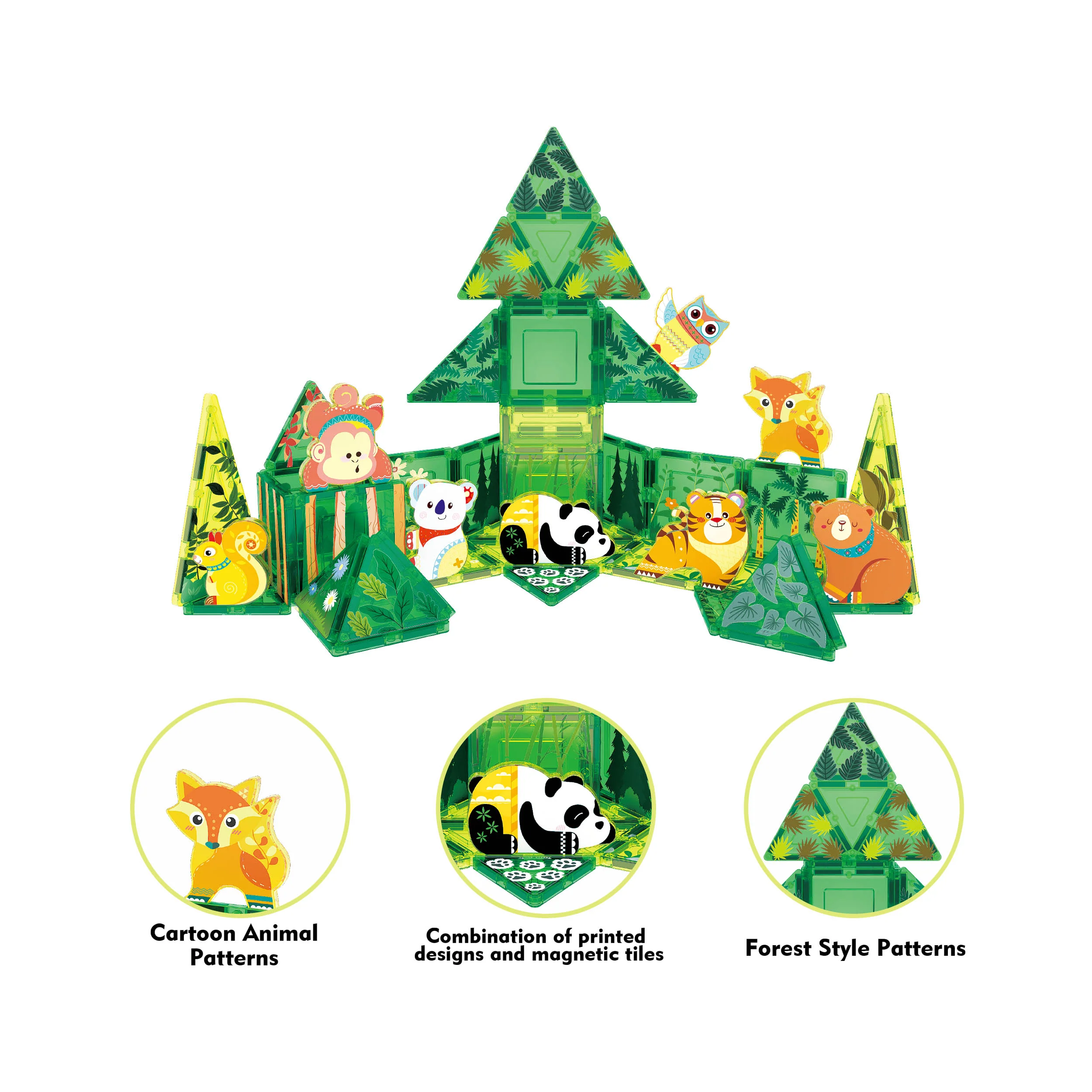 PicassoTiles 56 Piece Forest Animal Magnet Tile Building Blocks Toy Set - Image 3