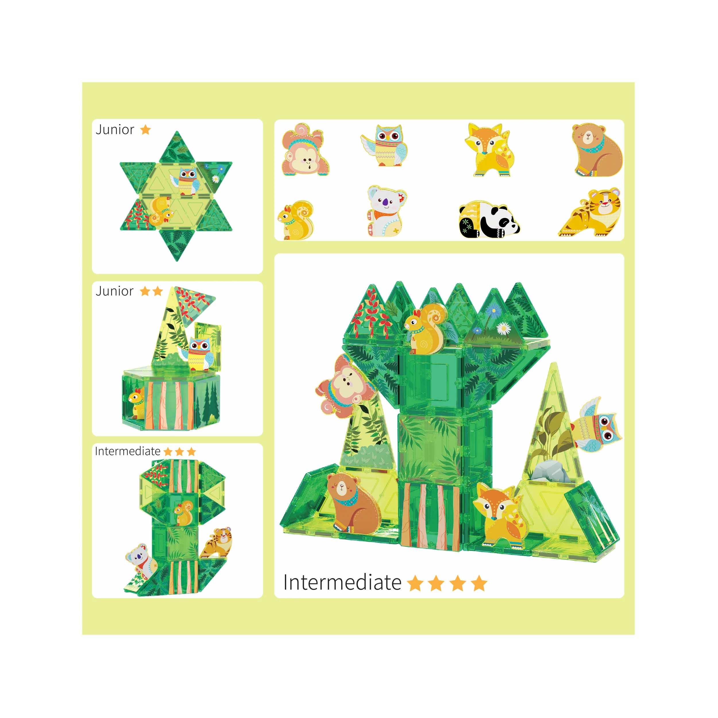 PicassoTiles 56 Piece Forest Animal Magnet Tile Building Blocks Toy Set - Image 5