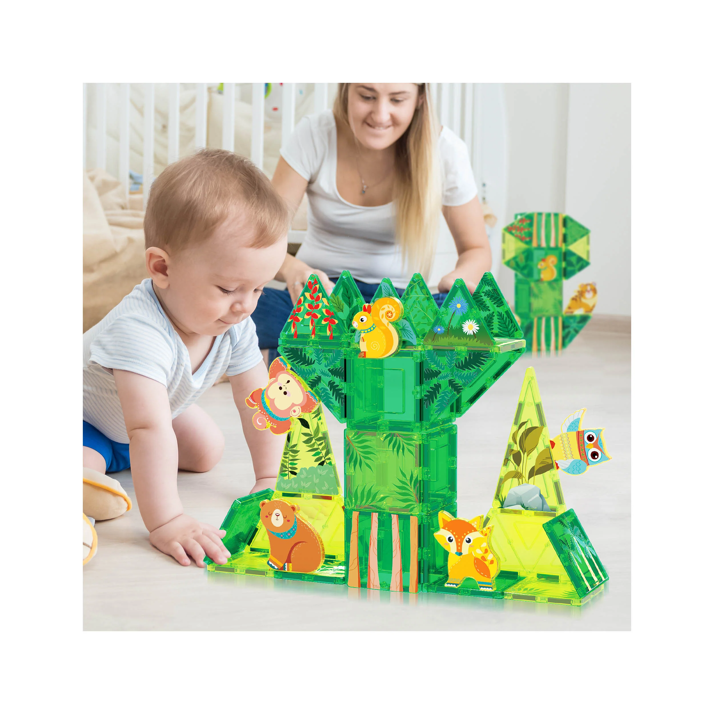 PicassoTiles 56 Piece Forest Animal Magnet Tile Building Blocks Toy Set - Image 6