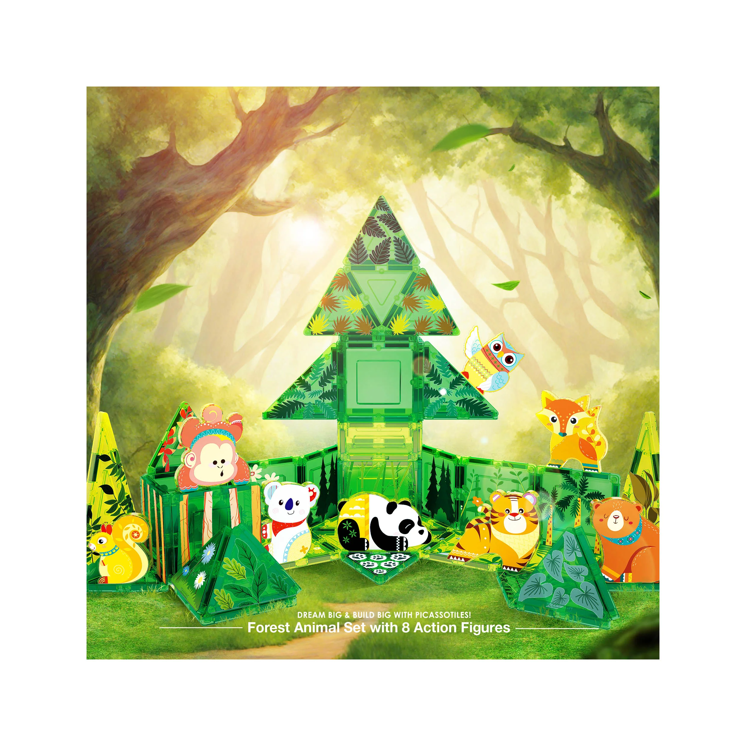 PicassoTiles 56 Piece Forest Animal Magnet Tile Building Blocks Toy Set - Image 7