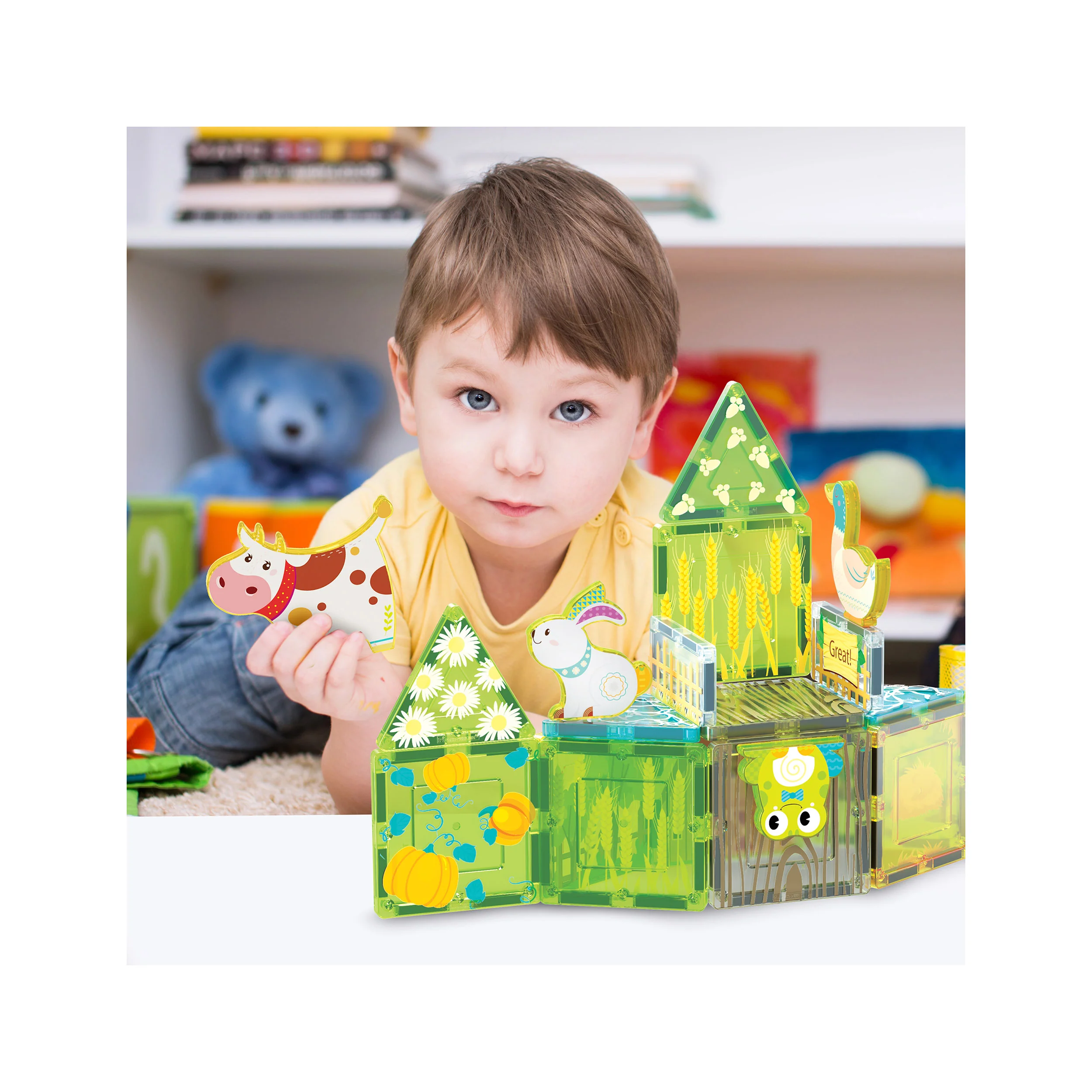 PicassoTiles Magnet Tile Building Blocks Printed Fall Farm Themed Animal Toy Set with 8 Farmyard Animals Character Action Figures - Image 2