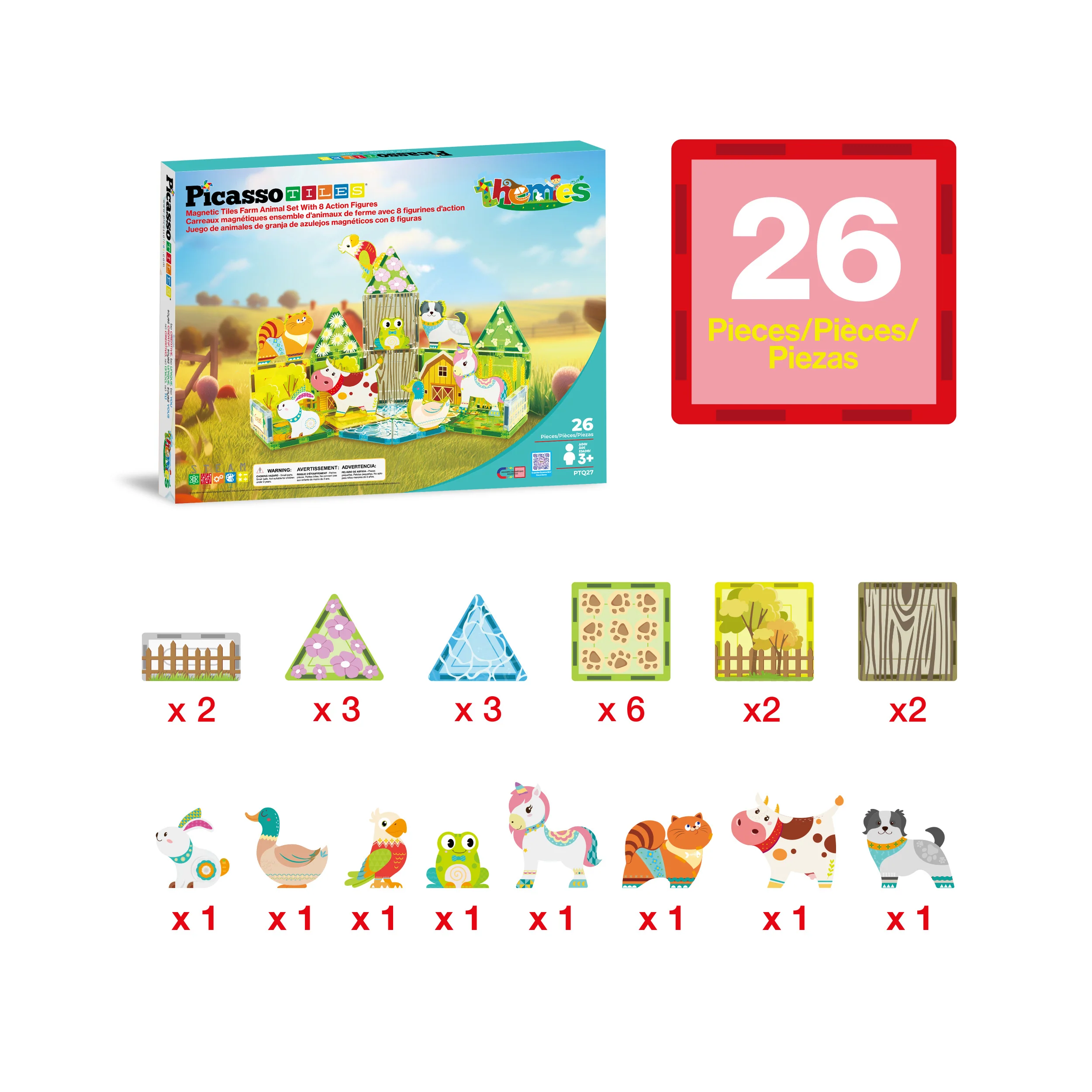PicassoTiles Magnet Tile Building Blocks Printed Fall Farm Themed Animal Toy Set with 8 Farmyard Animals Character Action Figures - Image 3