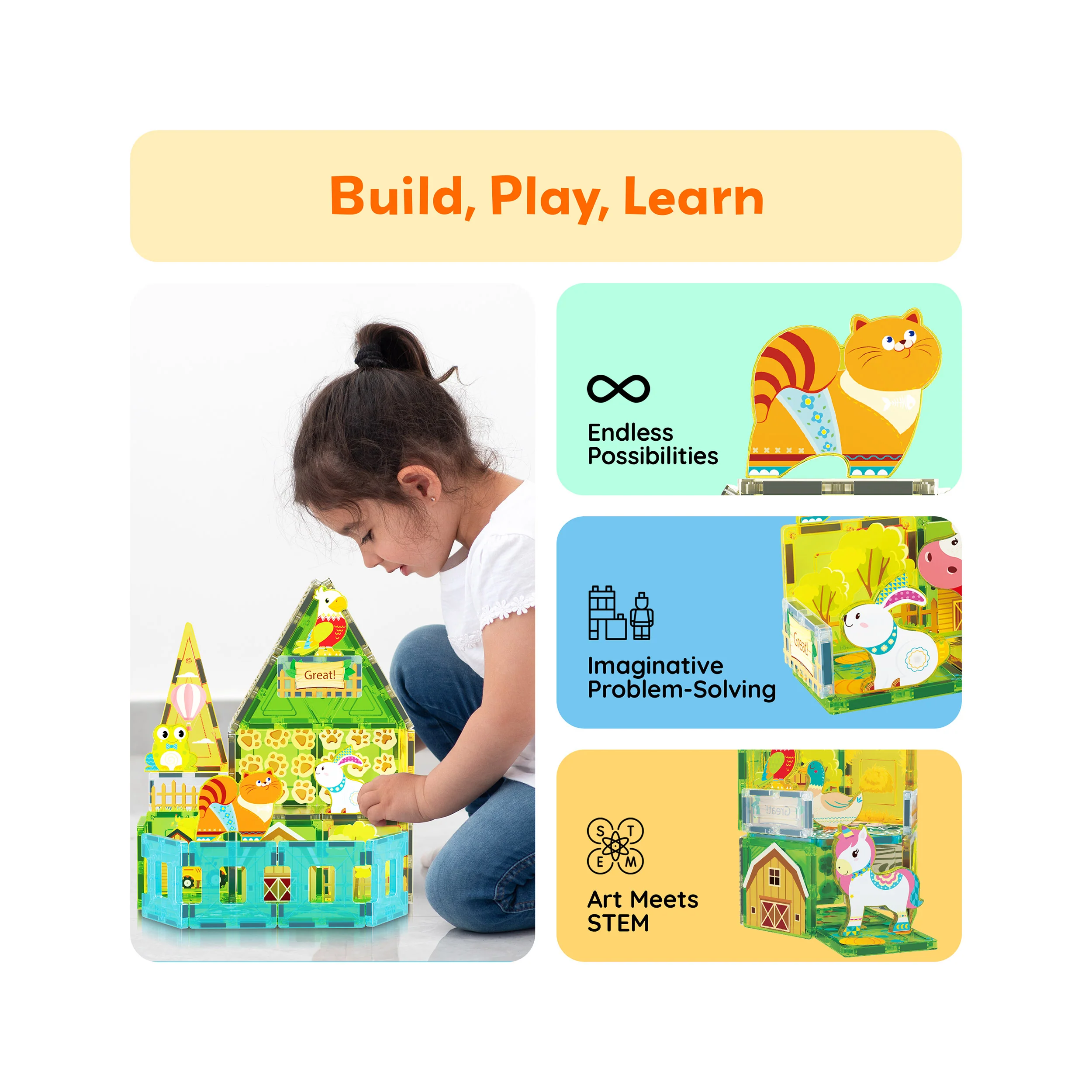 PicassoTiles Magnet Tile Building Blocks Printed Fall Farm Themed Animal Toy Set with 8 Farmyard Animals Character Action Figures - Image 4