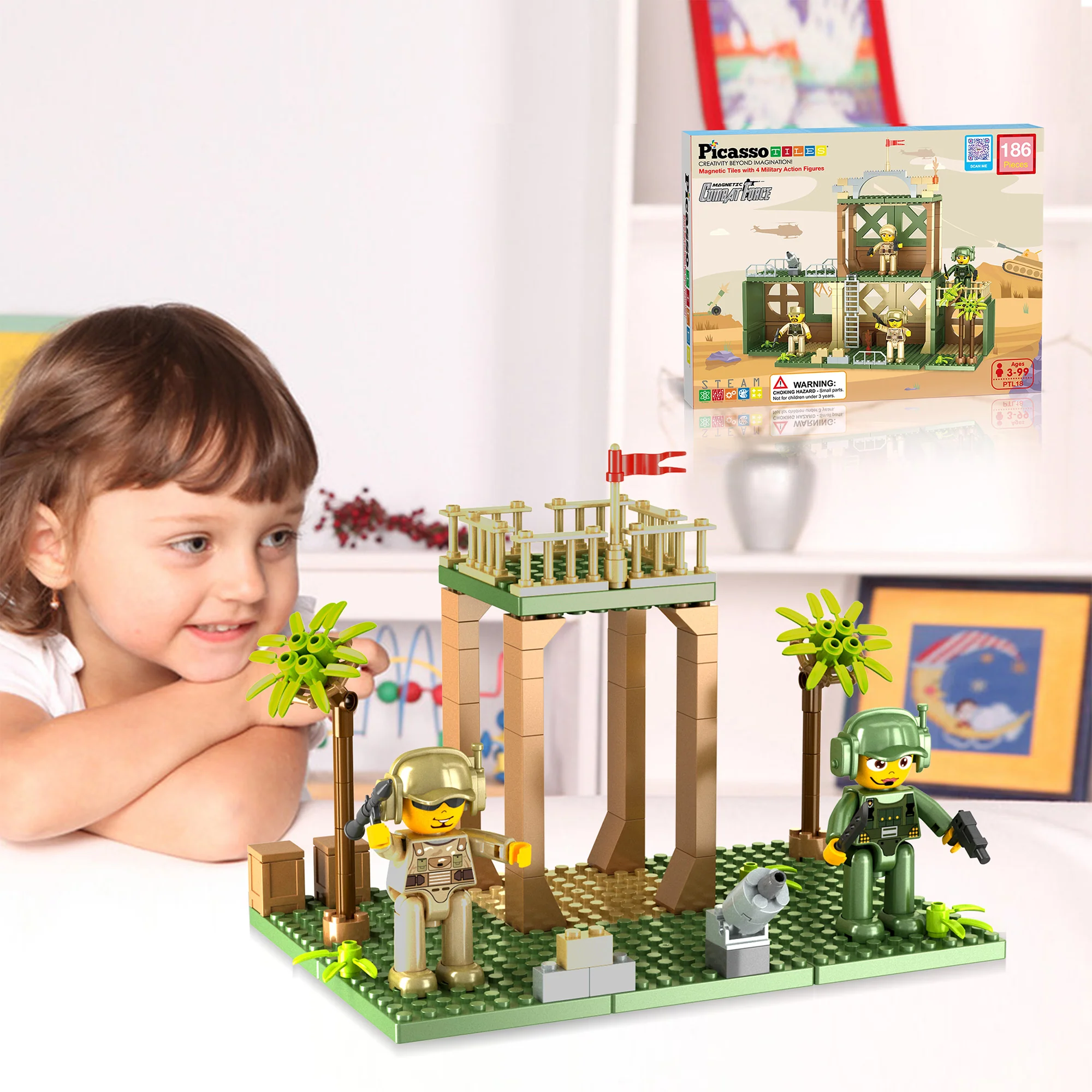 PicassoTiles Military Magnetic Tile, Bricks & Blocks Combo Building Set - Image 2