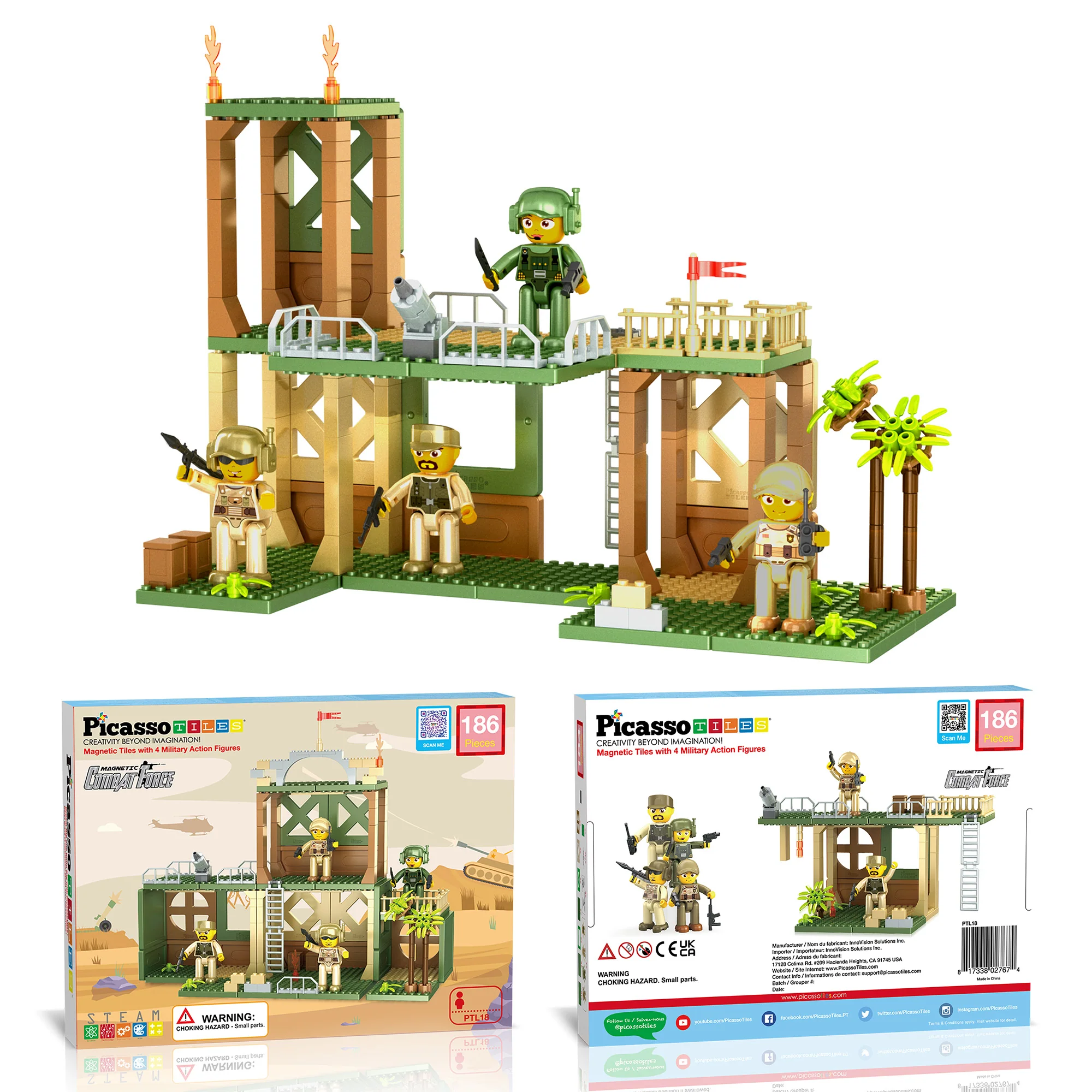 PicassoTiles Military Magnetic Tile, Bricks & Blocks Combo Building Set - Image 8