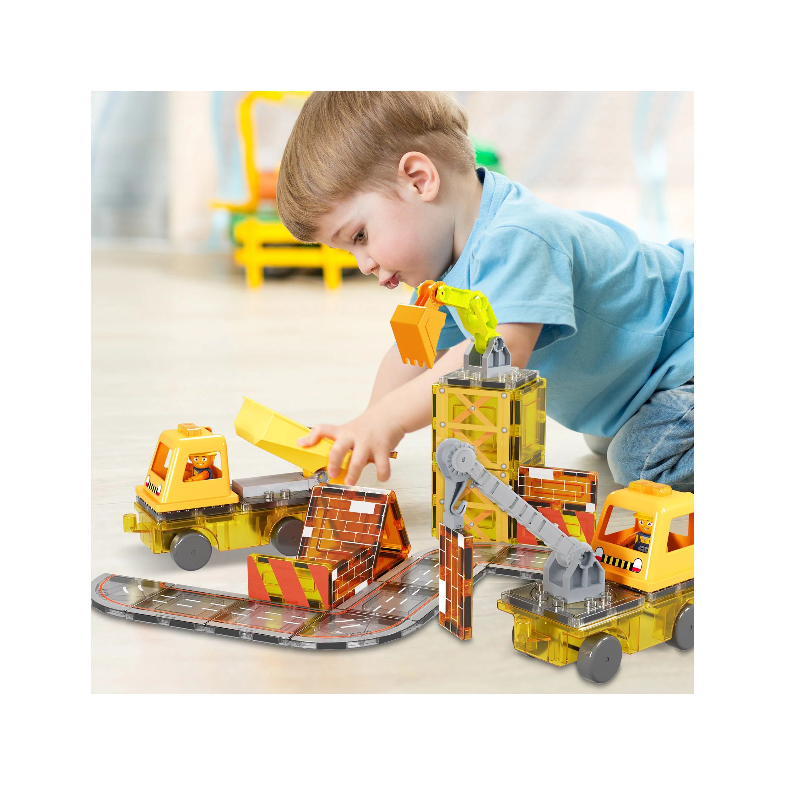PicassoTiles Magnetic Tiles 5-in-1 Construction Vehicle Builder Set - Image 2