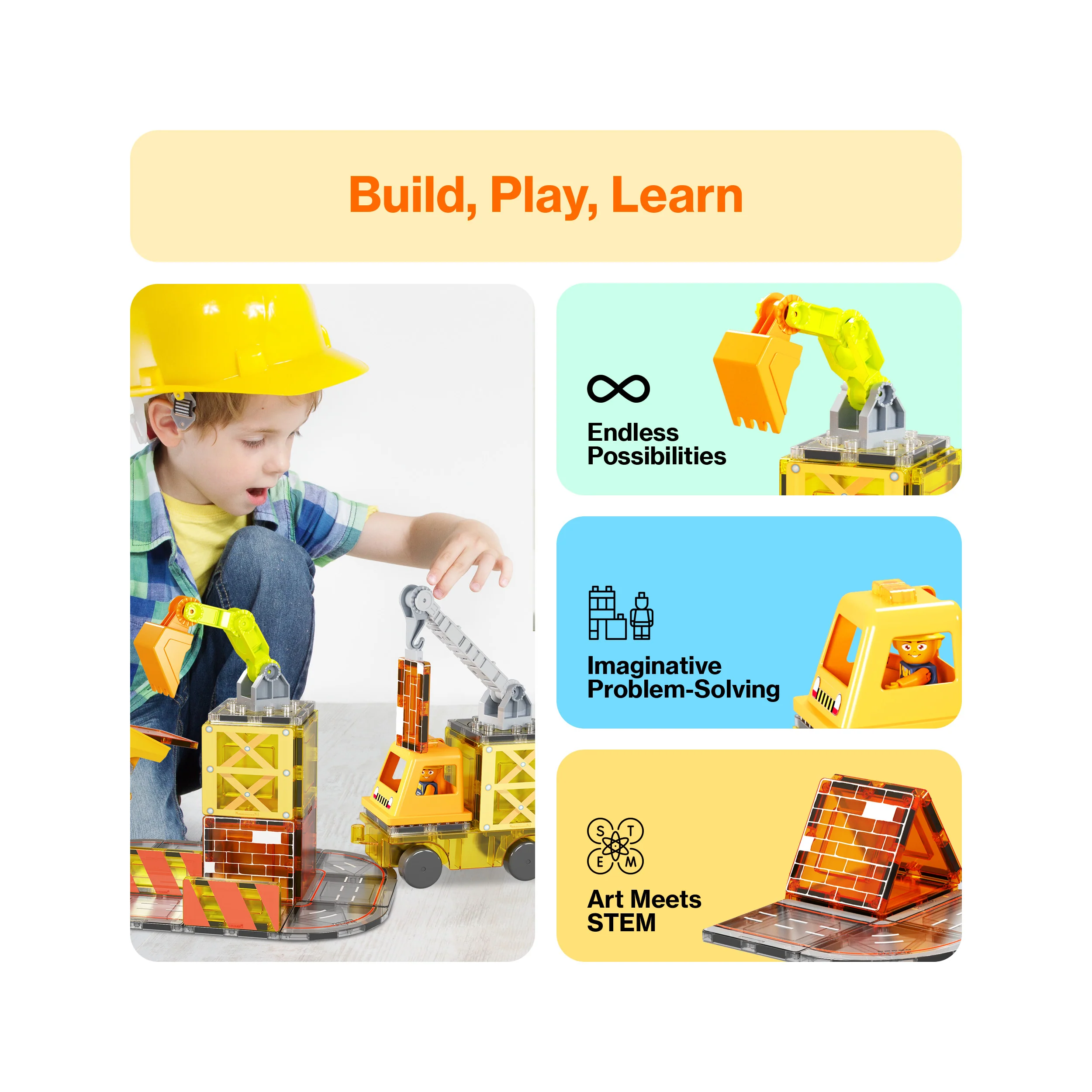 PicassoTiles Magnetic Tiles 5-in-1 Construction Vehicle Builder Set - Image 4