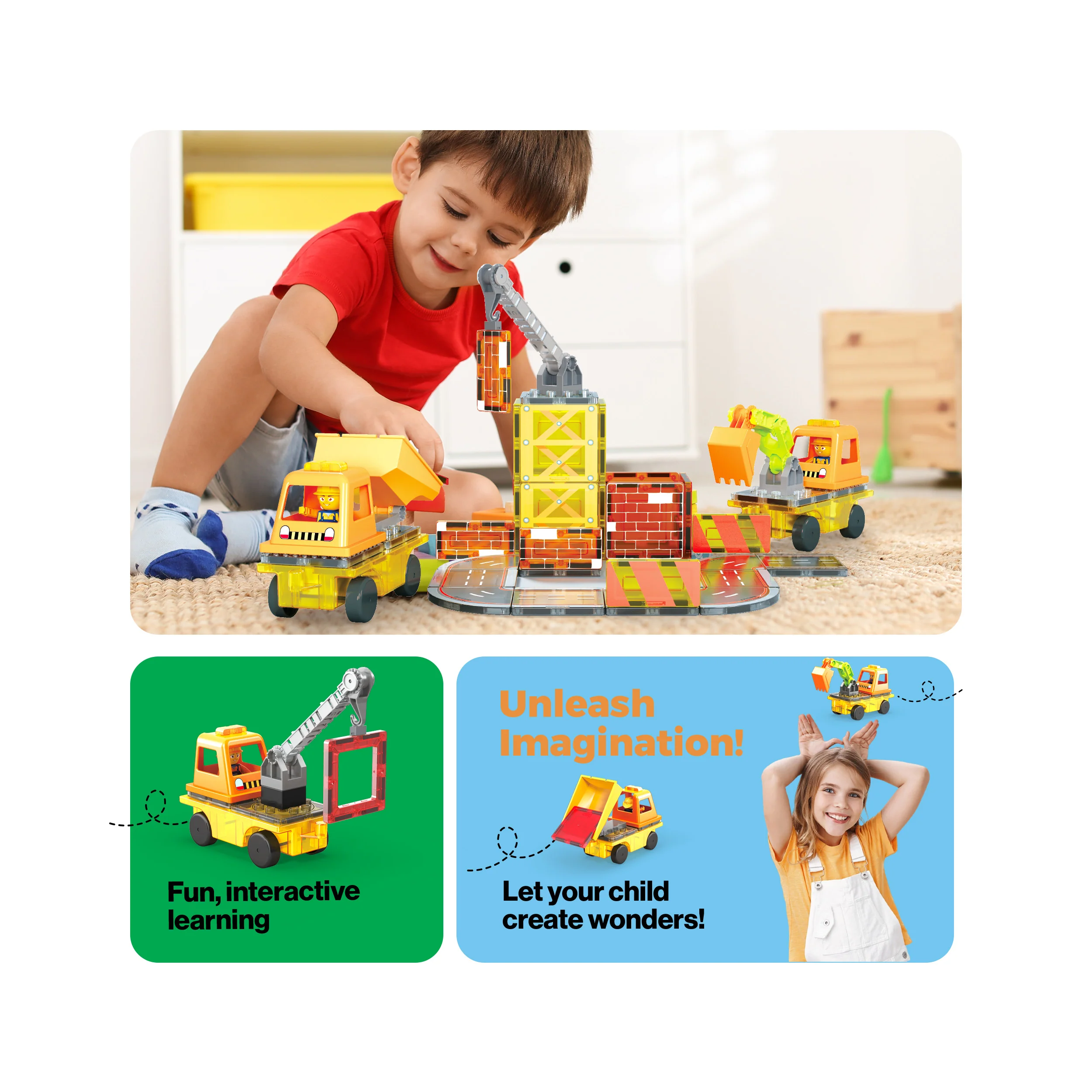 PicassoTiles Magnetic Tiles 5-in-1 Construction Vehicle Builder Set - Image 5