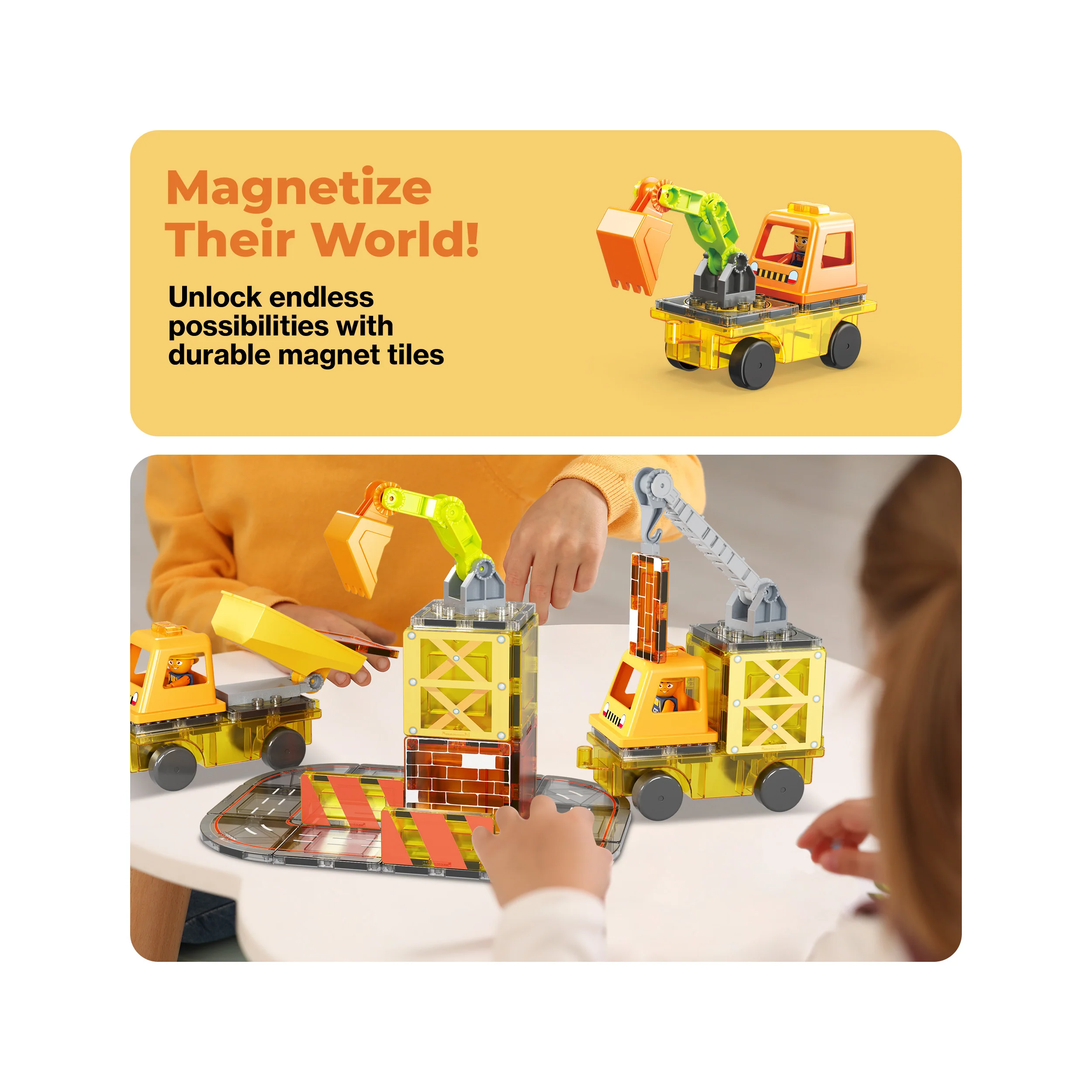 PicassoTiles Magnetic Tiles 5-in-1 Construction Vehicle Builder Set - Image 7