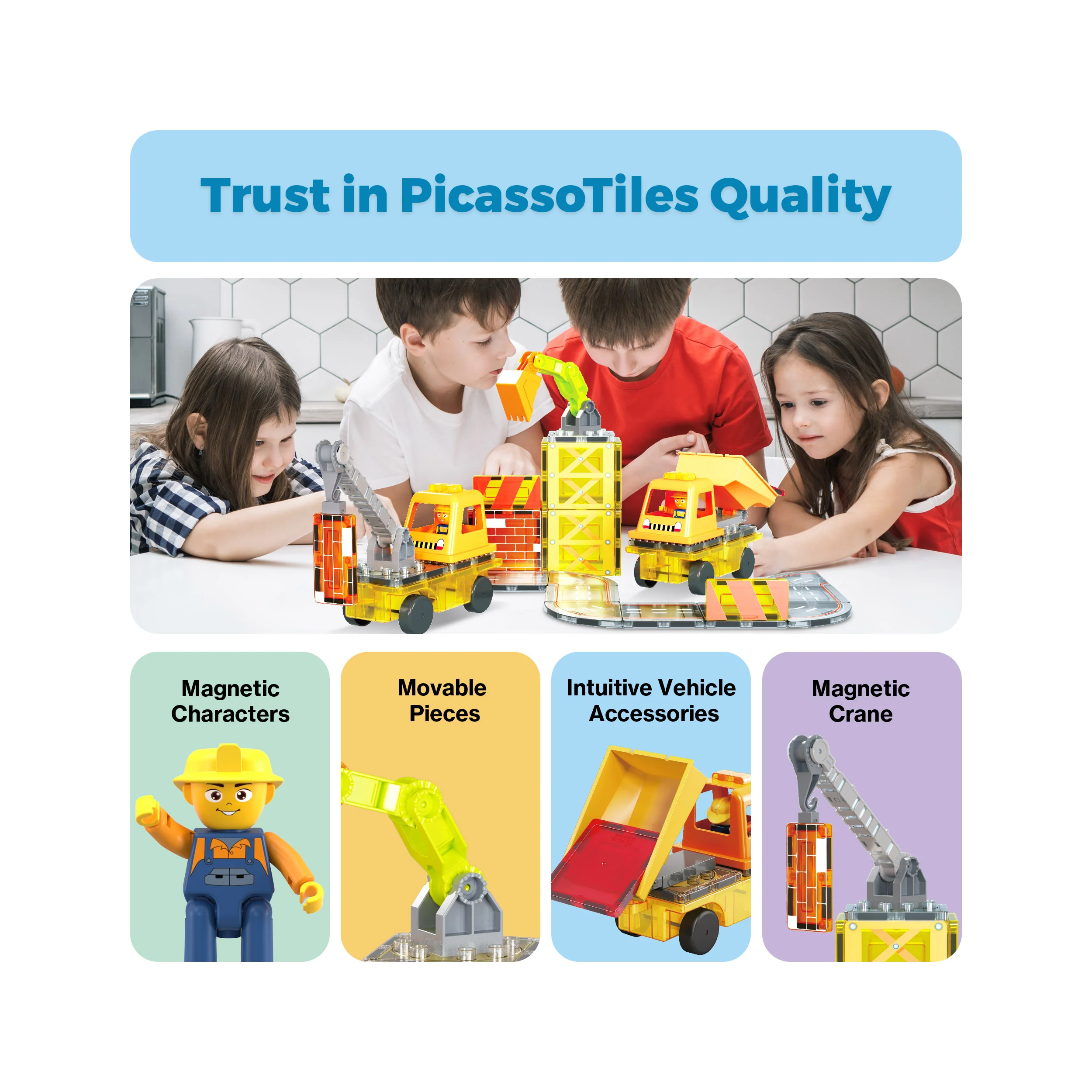 PicassoTiles Magnetic Tiles 5-in-1 Construction Vehicle Builder Set - Image 8