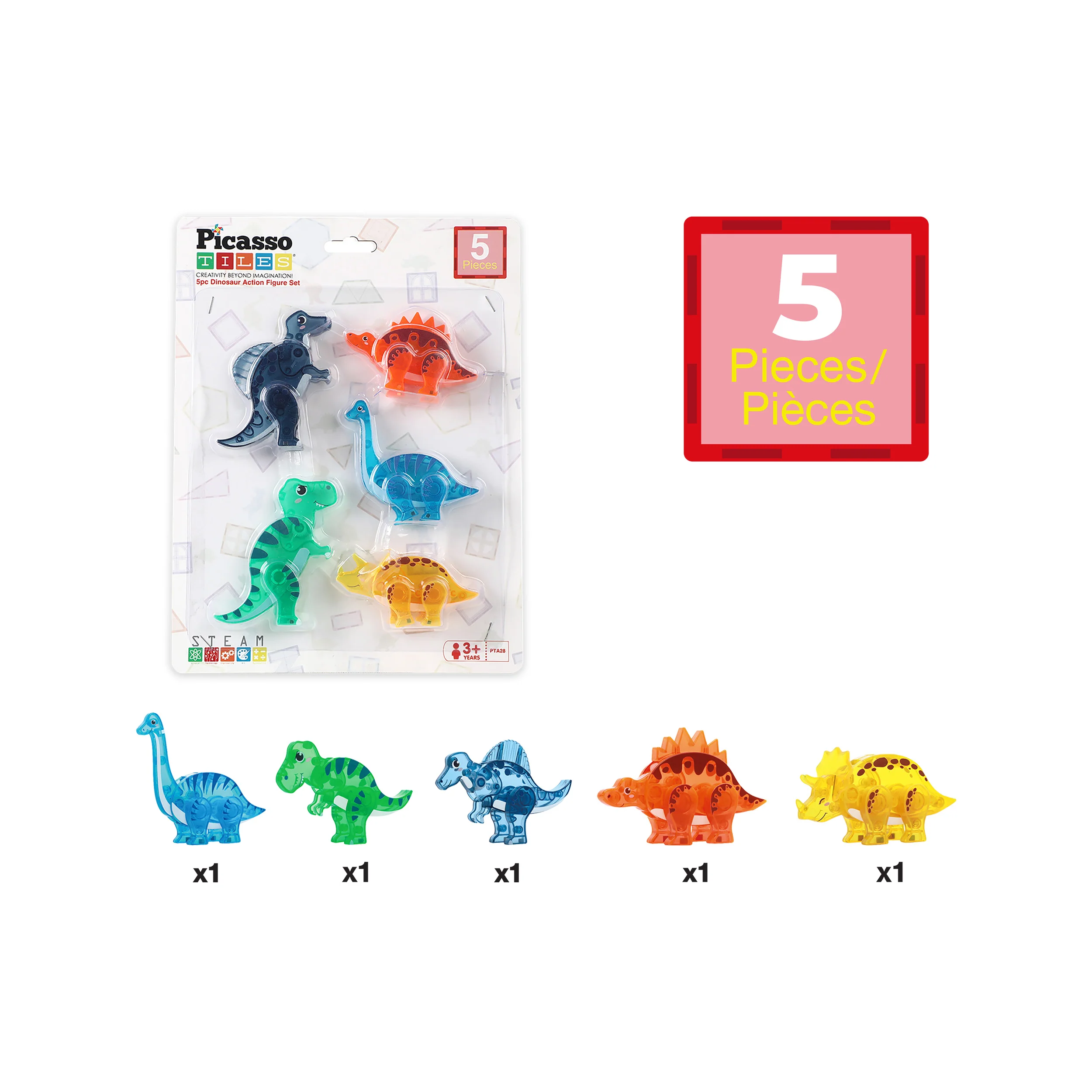 PicassoTiles Magnet Tile Dinosaur Mix & Match Character Prehistoric Friends - Image 3